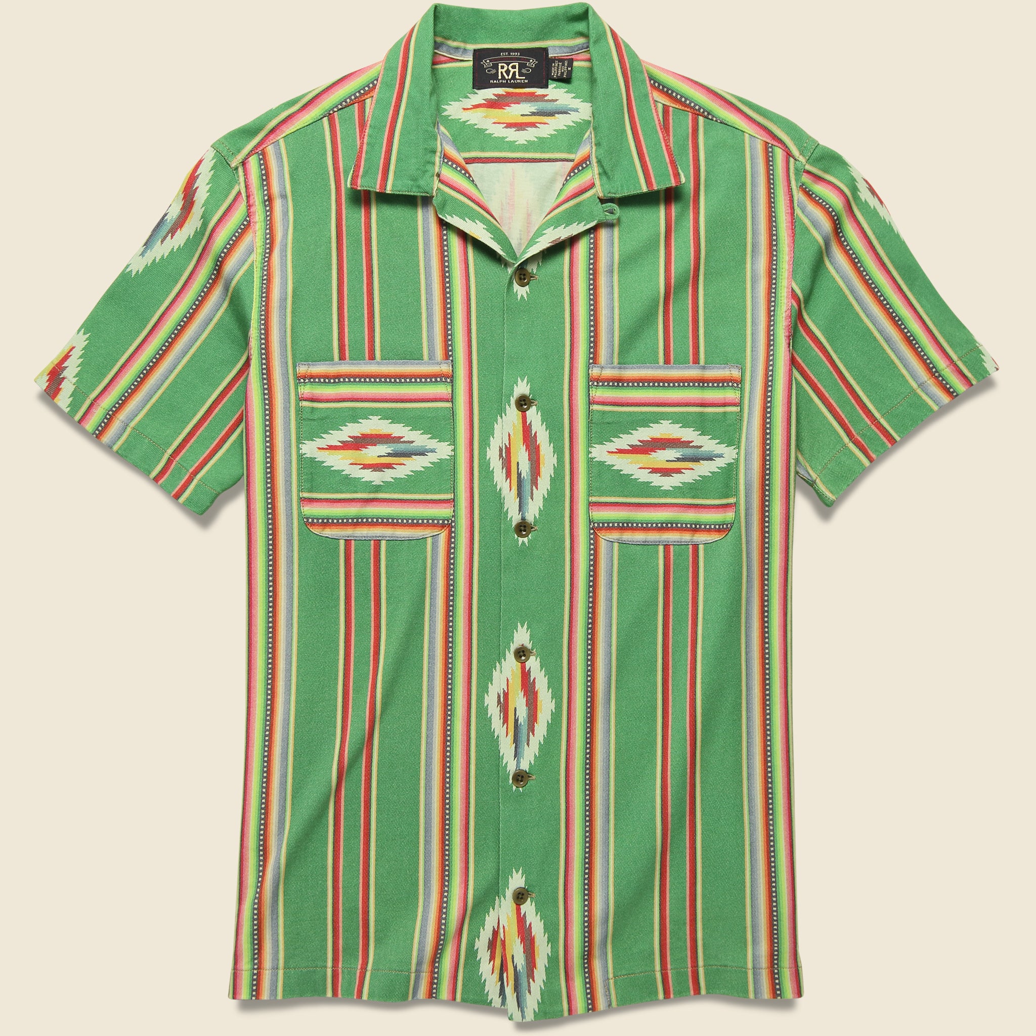 Durango Knit Camp Shirt - Green/Red/Cream/Multi - RRL - STAG Provisions - Tops - S/S Woven - Other Pattern