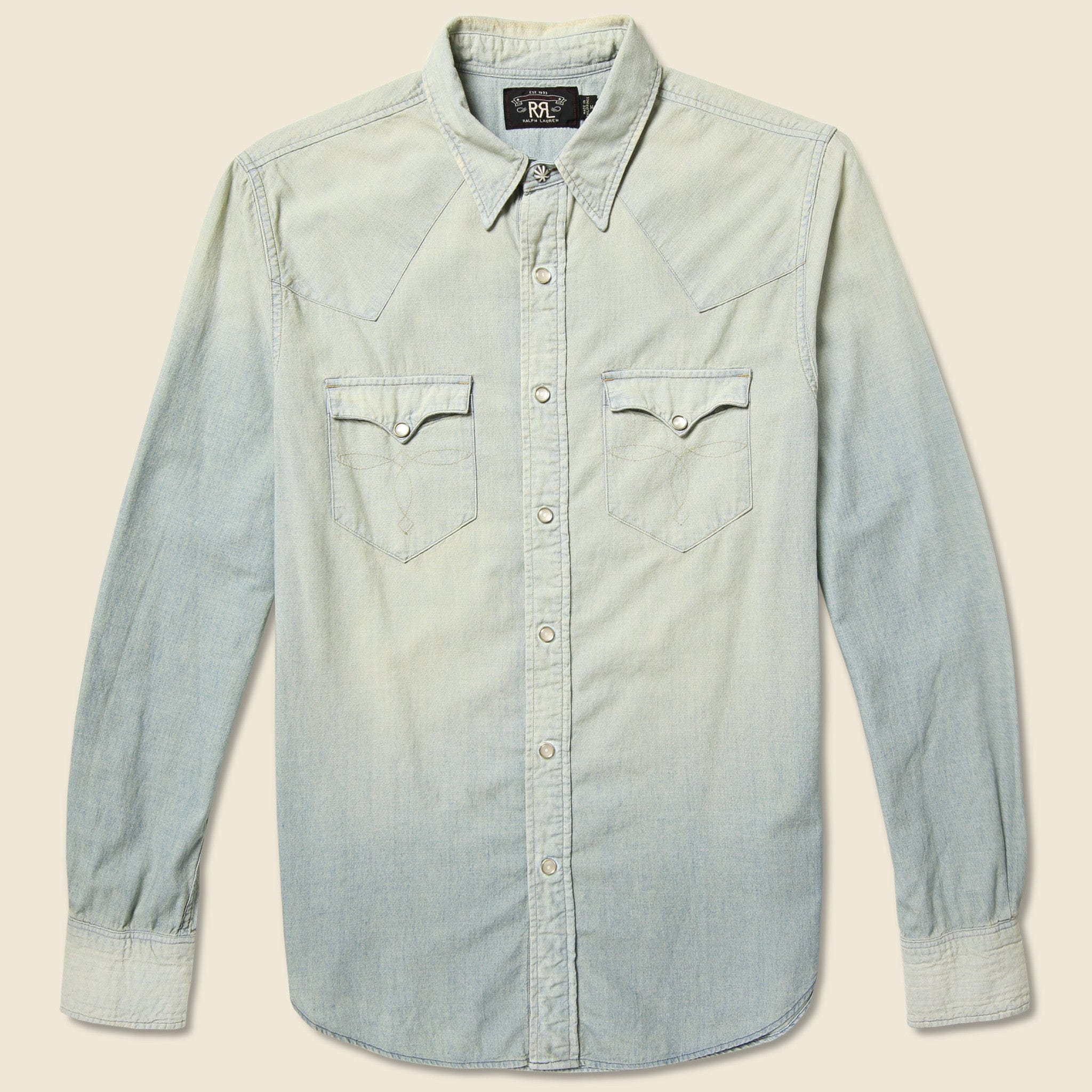 Slim Chambray Buffalo Western Shirt - Light Wash - RRL - STAG Provisions - Tops - L/S Woven - Solid