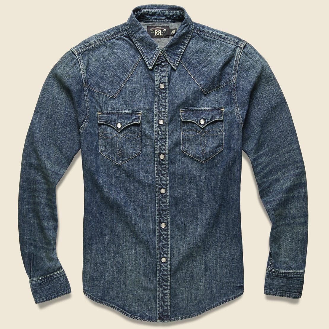 
                          RRL Slim Fit Denim Western Shirt - Dark Wash
                        