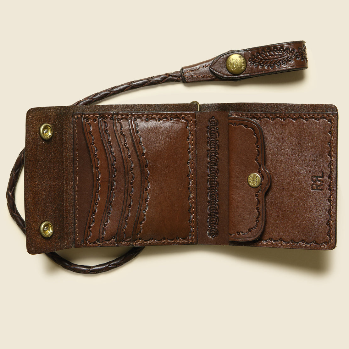 Hand-Tooled Leather Rider Wallet - Saddle Brown - RRL - STAG Provisions - Accessories - Wallets