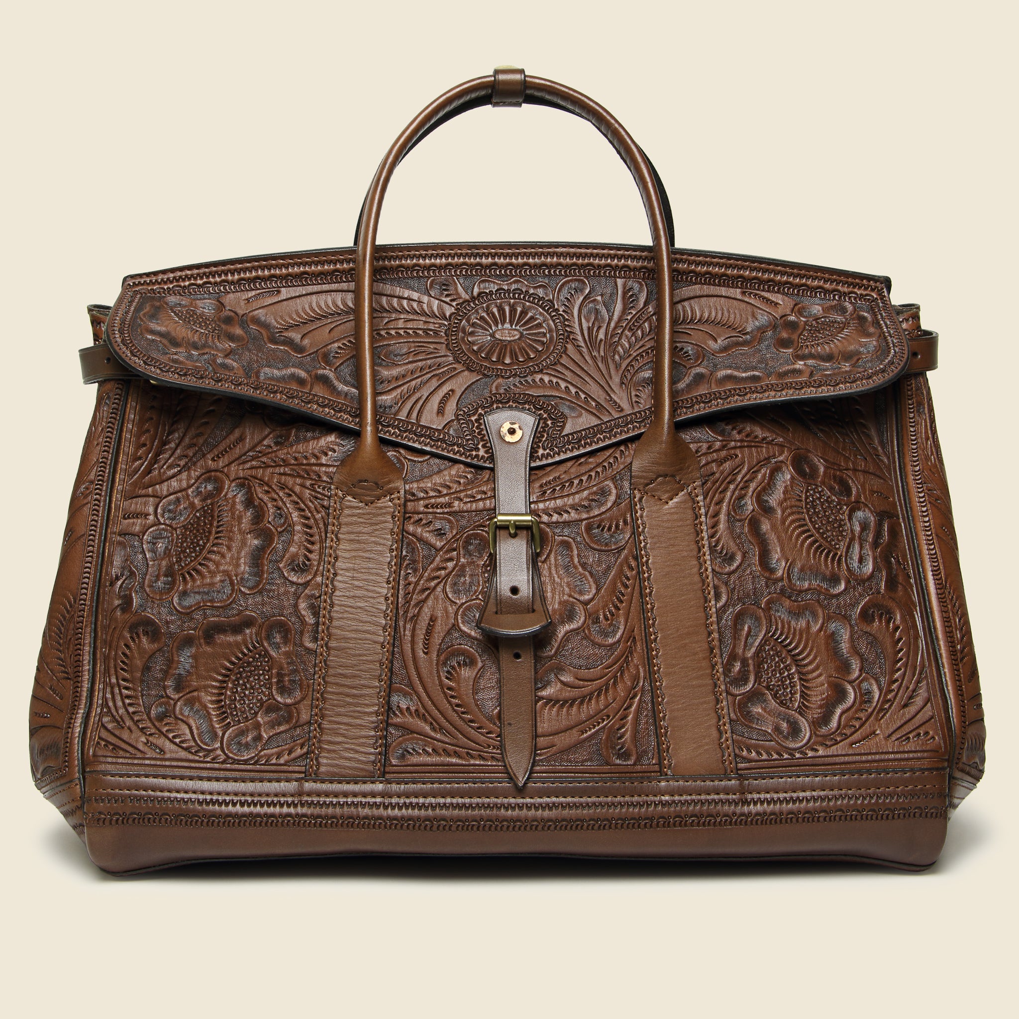 Hand-Tooled Leather Pecos Duffle Bag - Saddle Brown - RRL - STAG Provisions - Accessories - Bags / Luggage