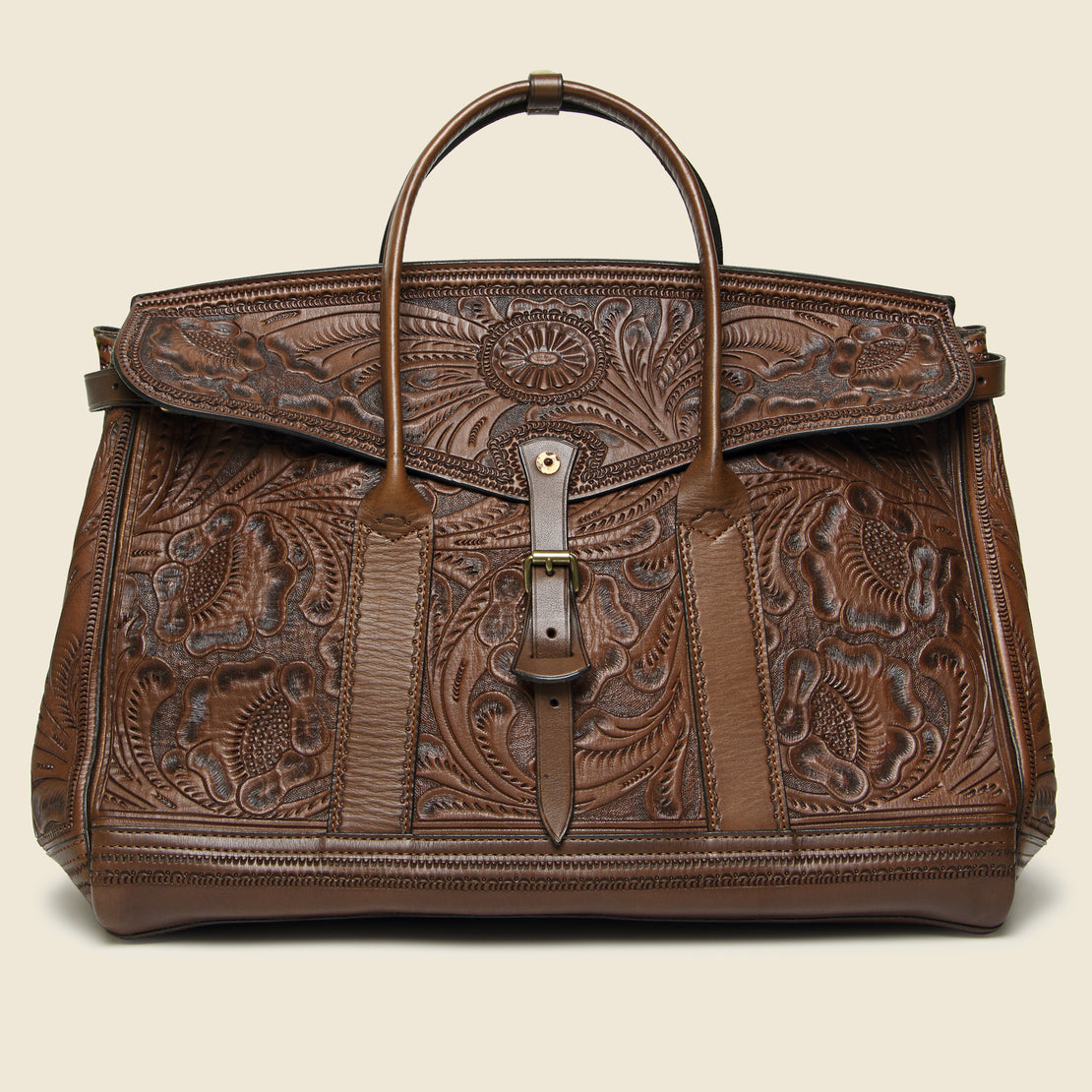 RRL Hand-Tooled Leather Pecos Duffle Bag - Saddle Brown