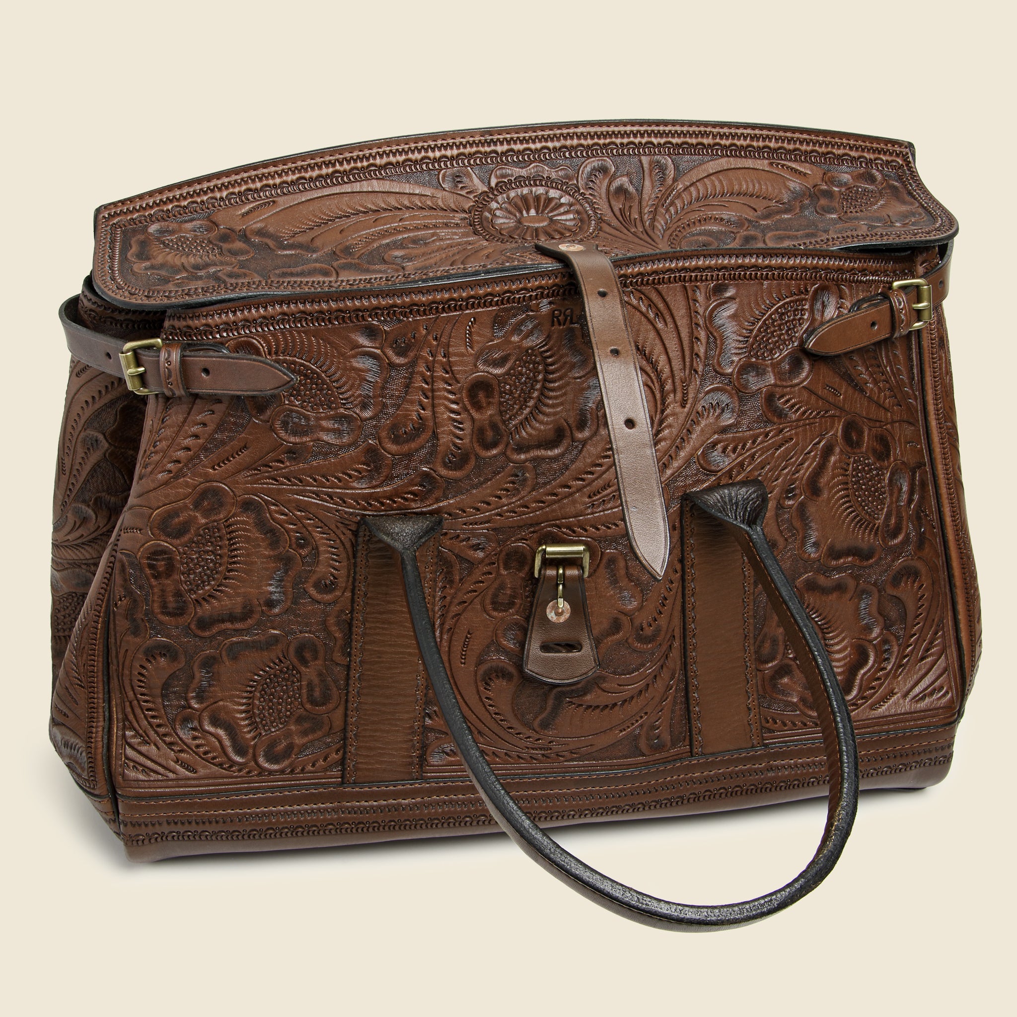 
                          Hand-Tooled Leather Pecos Duffle Bag - Saddle Brown - RRL - STAG Provisions - Accessories - Bags / Luggage
                        