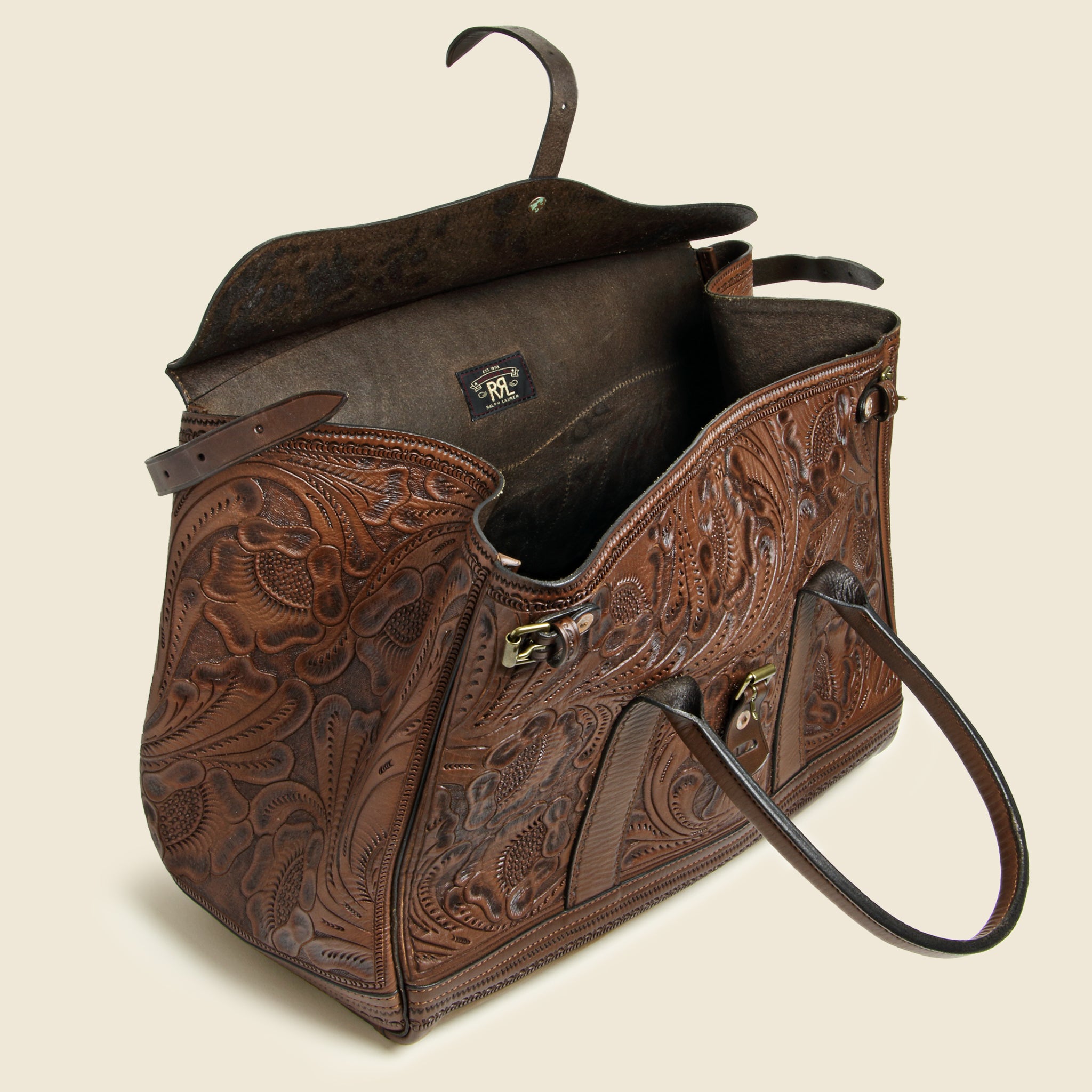 
                          Hand-Tooled Leather Pecos Duffle Bag - Saddle Brown - RRL - STAG Provisions - Accessories - Bags / Luggage
                        