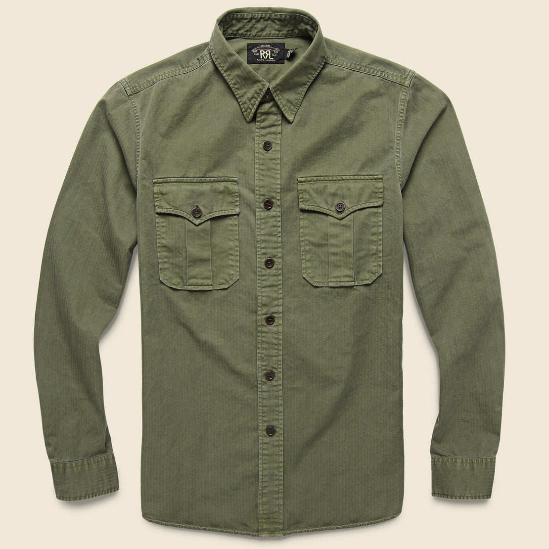 RRL G.I. Military Shirt - Olive Herringbone