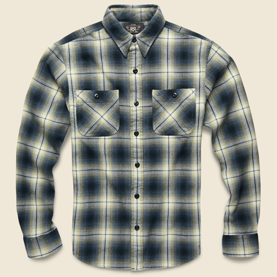 RRL Cody Ombre Plaid Western Shirt - Blue/Black