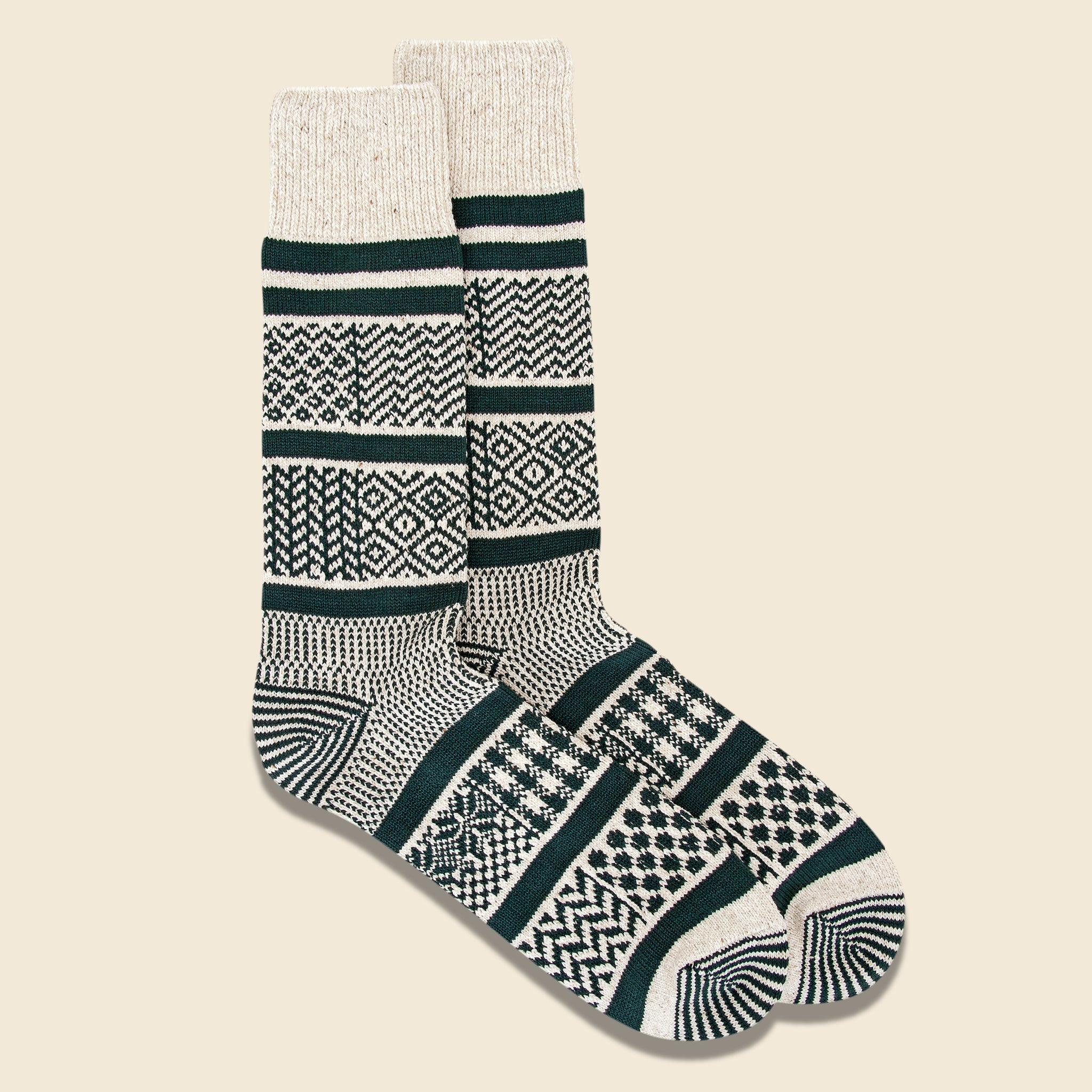 
                          Multi Jacquard Sock - Ivory/Dark Green - RoToTo - STAG Provisions - Accessories - Socks
                        