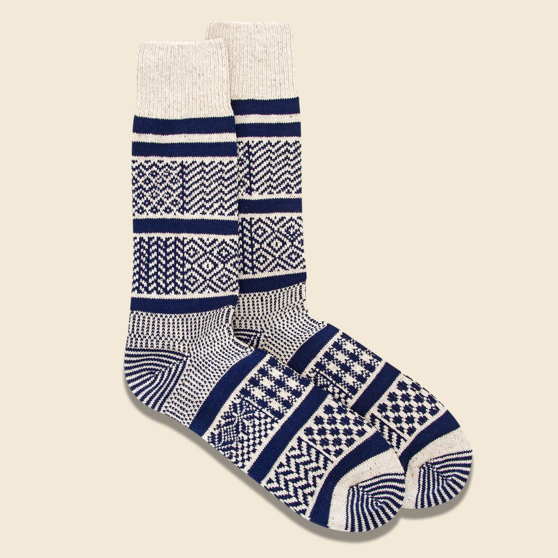 Multi Jacquard Sock - Ivory/Navy - RoToTo - STAG Provisions - Accessories - Socks
