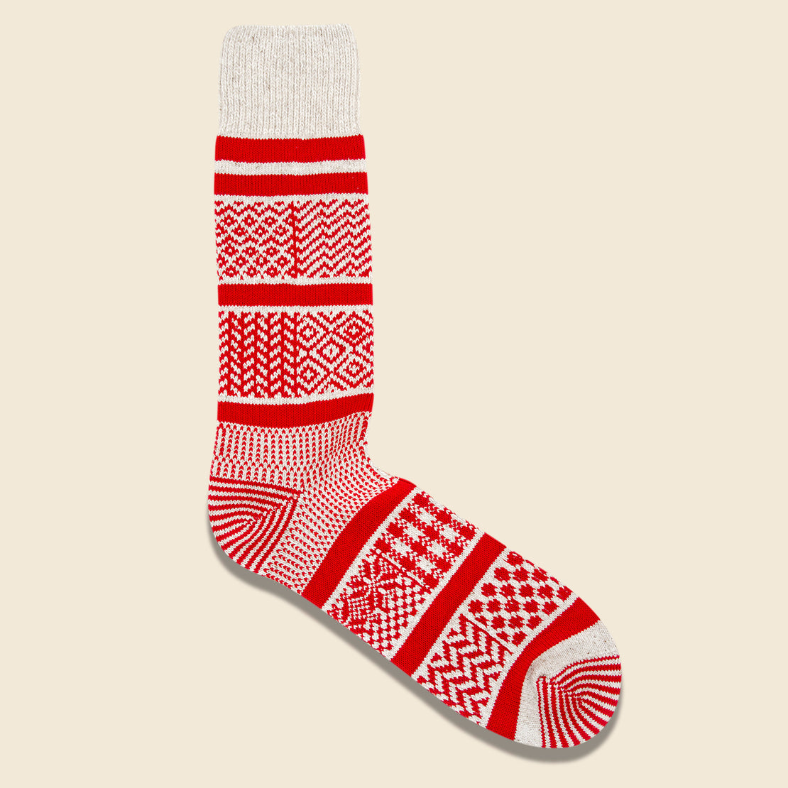 RoToTo Multi Jacquard Sock - Ivory/Red