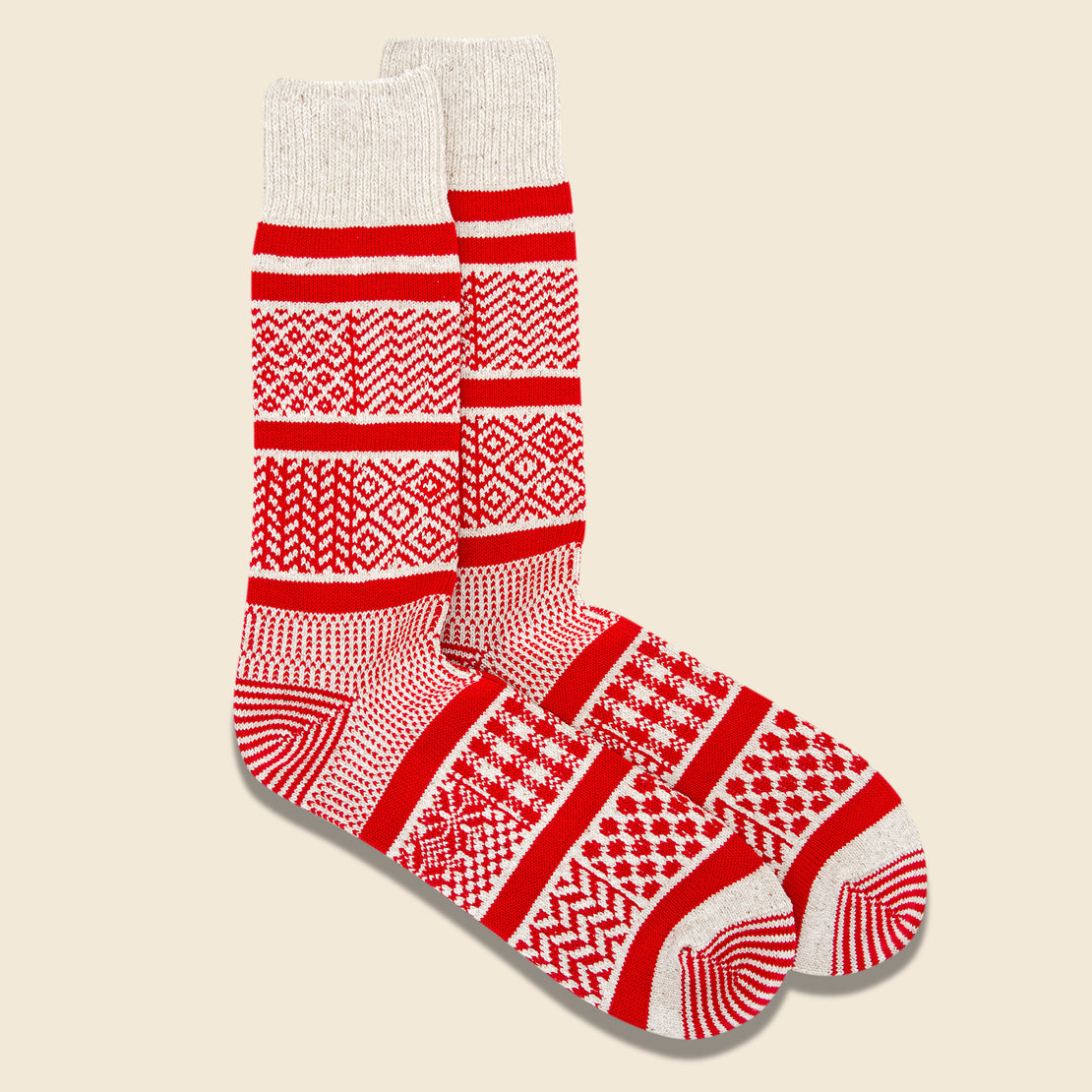 Multi Jacquard Sock - Ivory/Red - RoToTo - STAG Provisions - Accessories - Socks