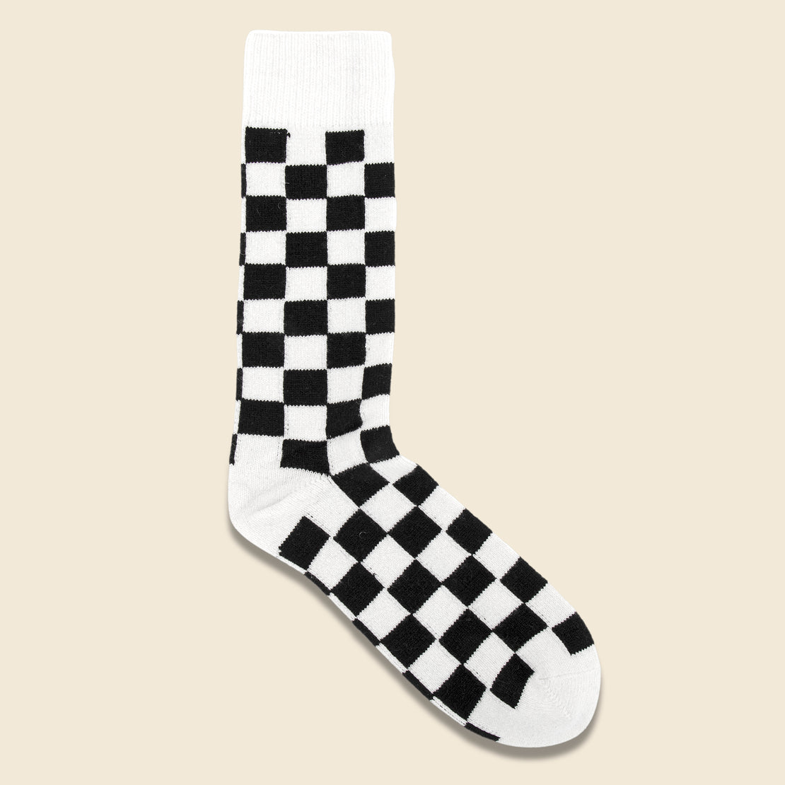 Recycle Wool Checkerboard Crew Sock - Ivory/Black