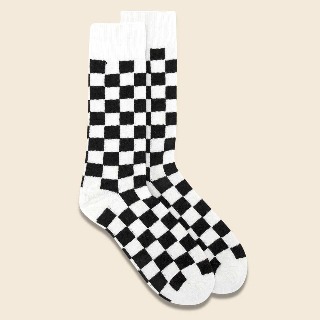 RoToTo Recycle Wool Checkerboard Crew Sock - Ivory/Black