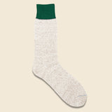 Silk & Cotton Double Face Crew Sock - Green/Medium Beige - RoToTo - STAG Provisions - Accessories - Socks