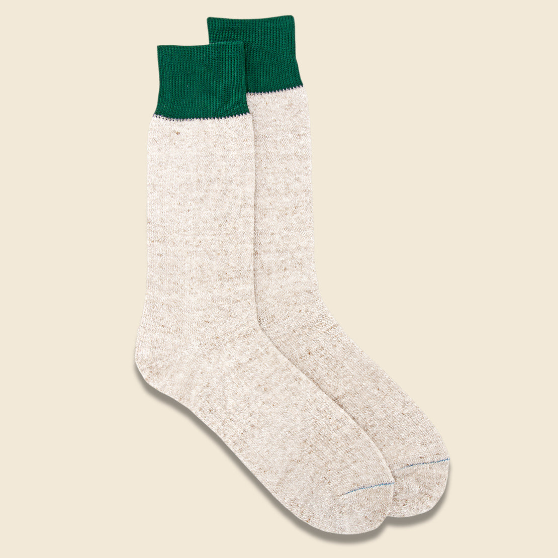 RoToTo Silk & Cotton Double Face Crew Sock - Green/Medium Beige