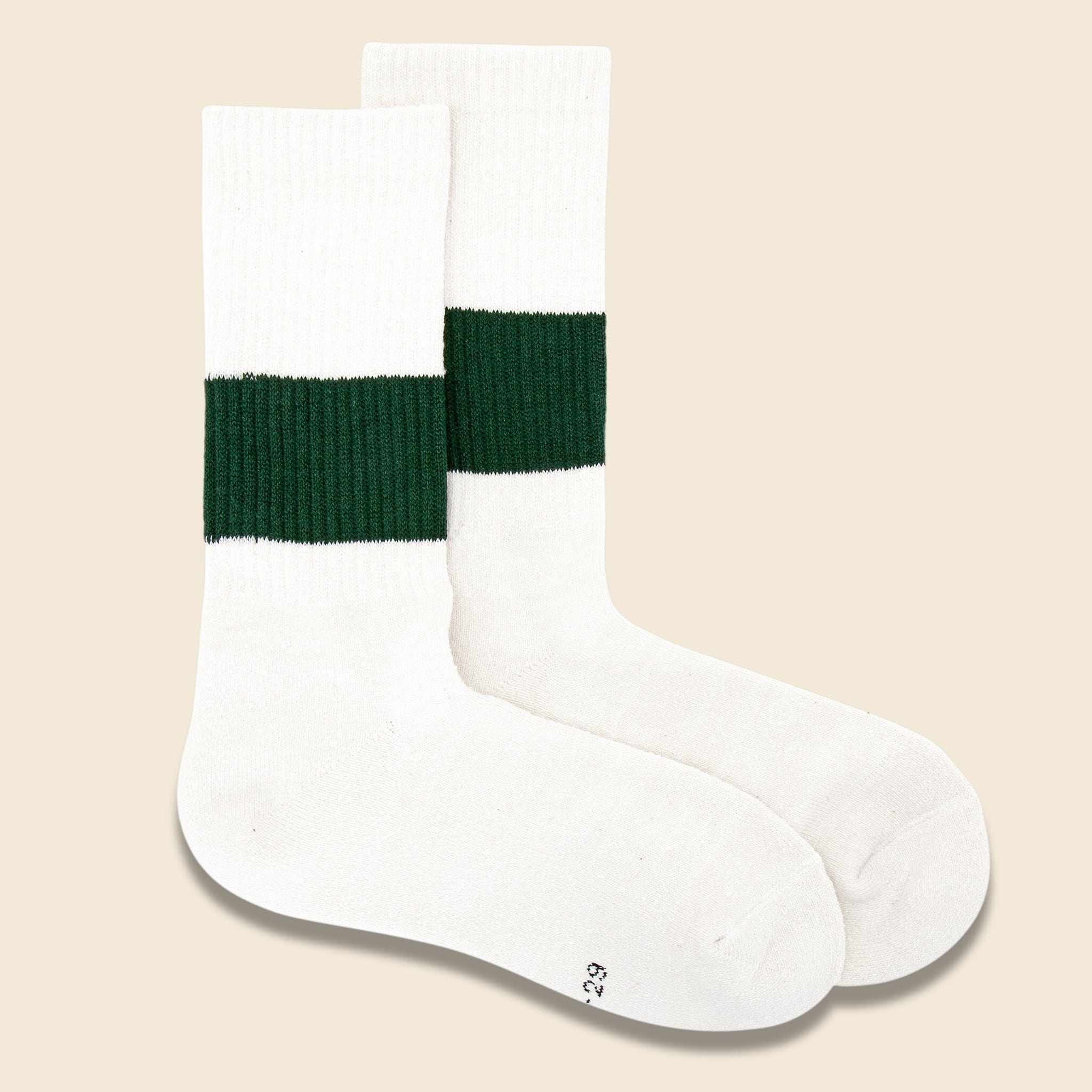 Silk Cotton Classic Crew Sock - Ivory/Dark Green - RoToTo - STAG Provisions - Accessories - Socks