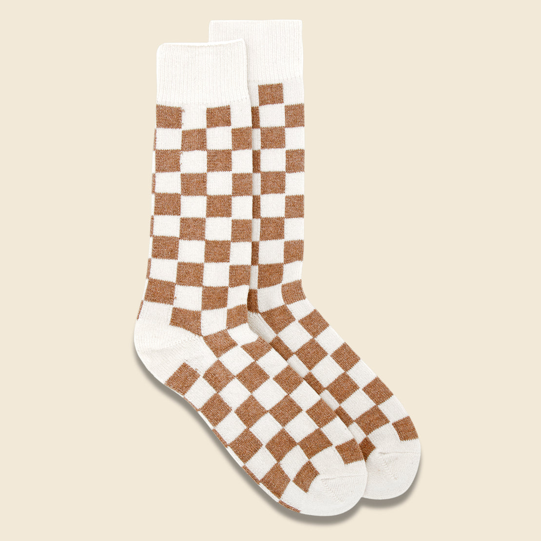 Recycle Wool Checkerboard Crew Sock - Ivory/Camel - RoToTo - STAG Provisions - Accessories - Socks