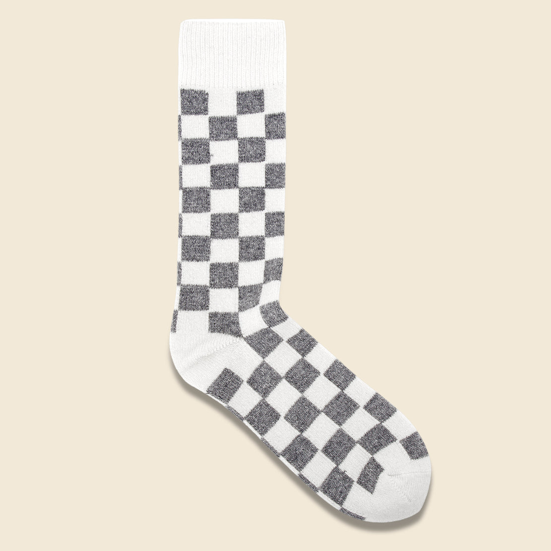 Recycle Wool Checkerboard Crew Sock - Ivory/Gray