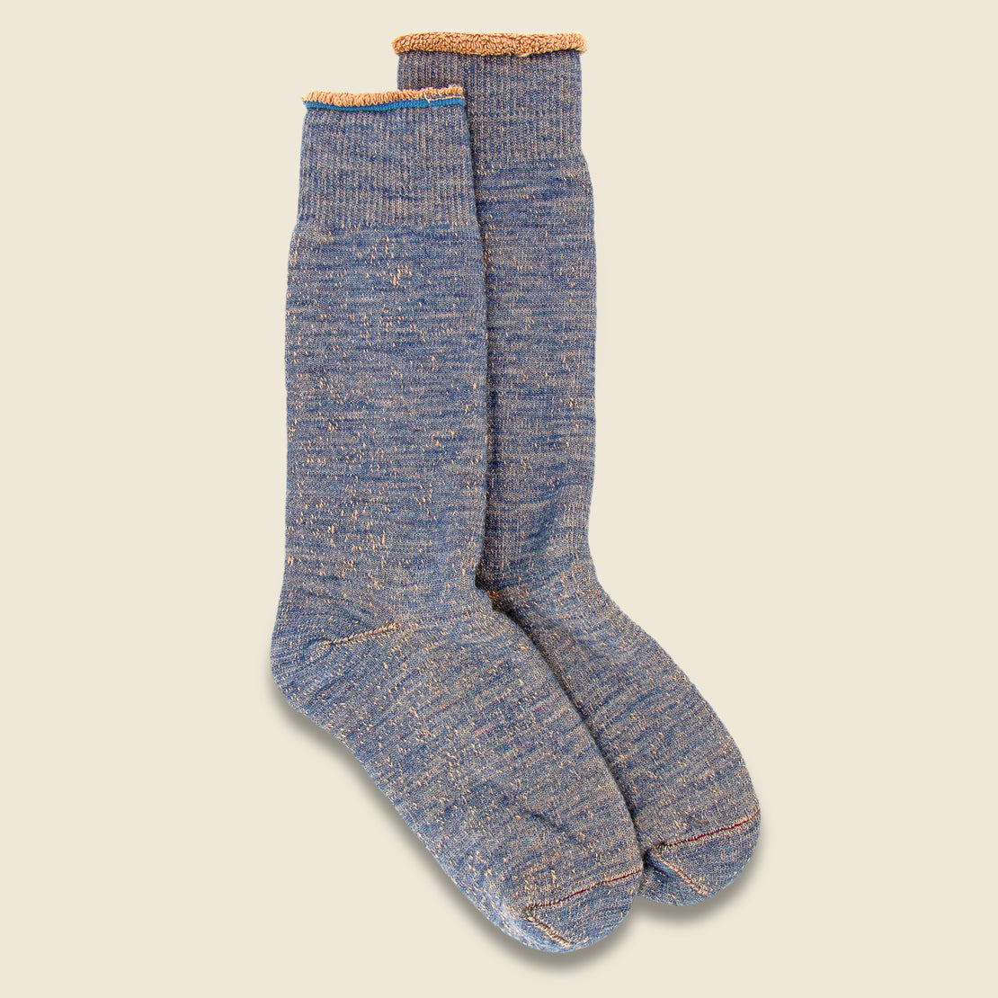RoToTo Merino Wool & Cotton Double Face Sock - Blue/Brown