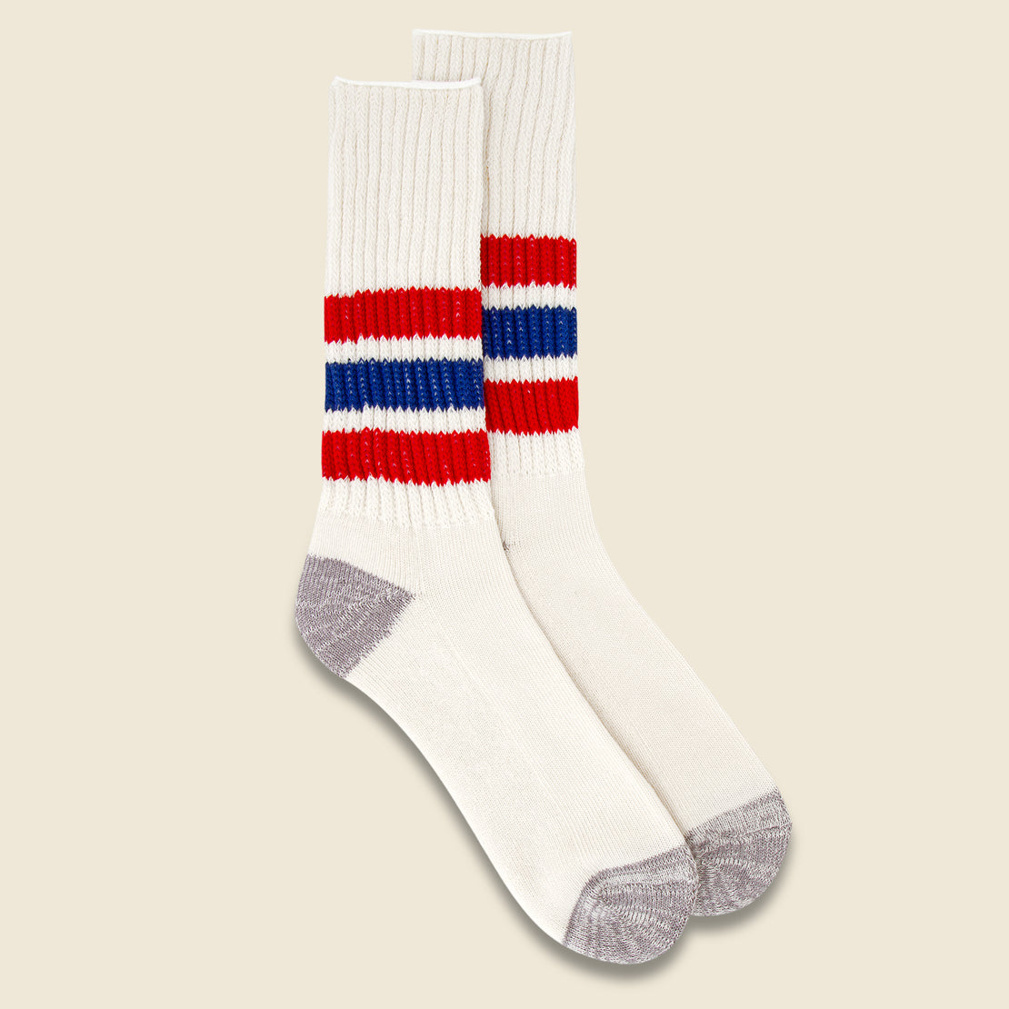 RoToTo Coarse Ribbed Old School Sock - Chili Red/Blue