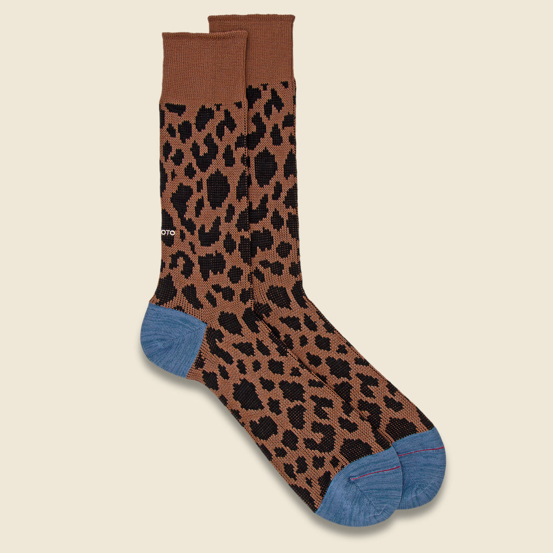 RoToTo Leopard Print Sock - Brown/Light Blue