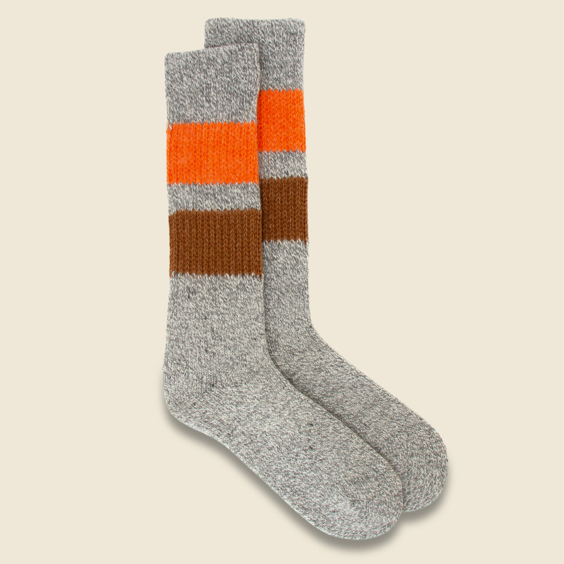RoToTo Retro Winter Sock - Grey/Light Orange/Camel