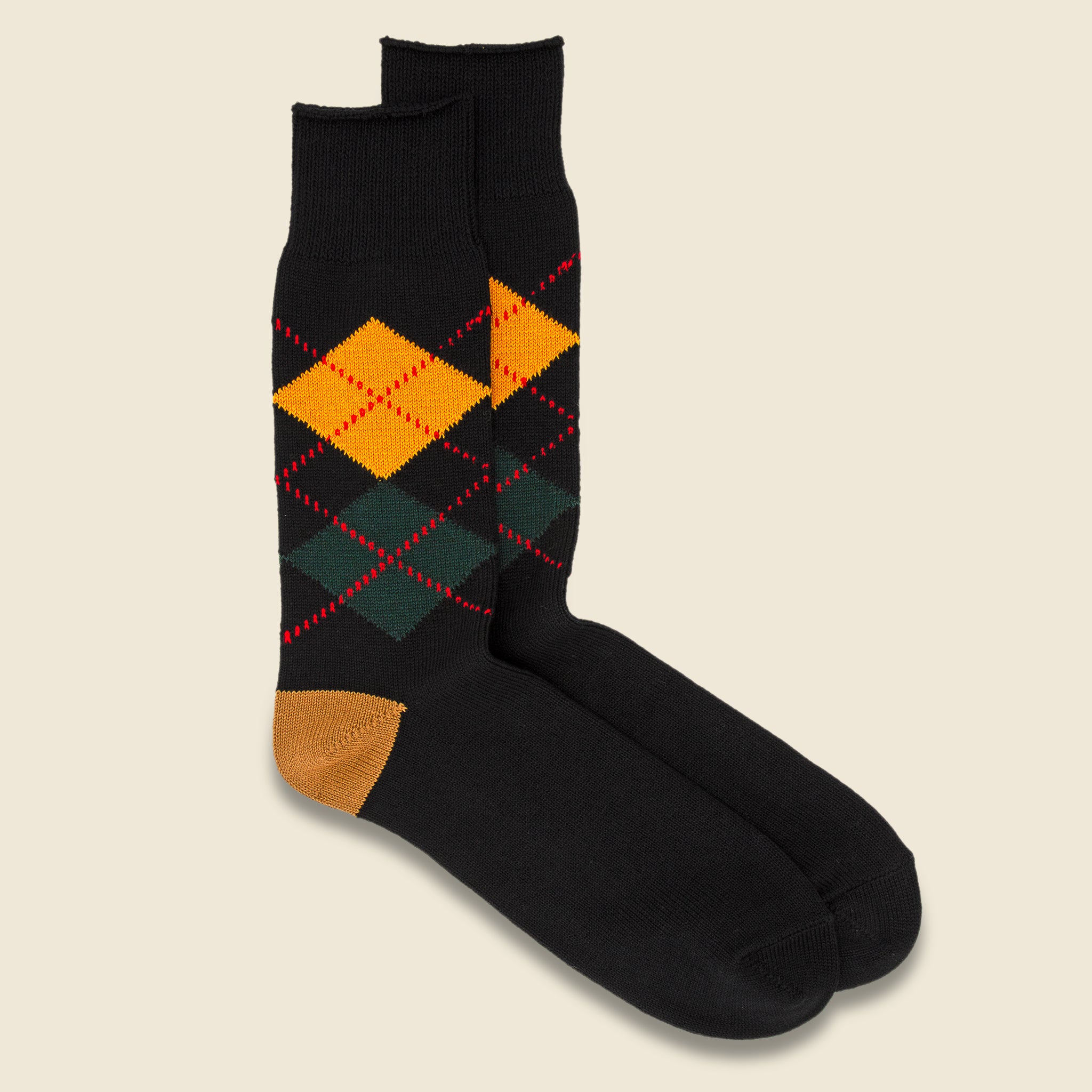 Argyle Crew Sock - Black/Cinnamon - RoToTo - STAG Provisions - Accessories - Socks
