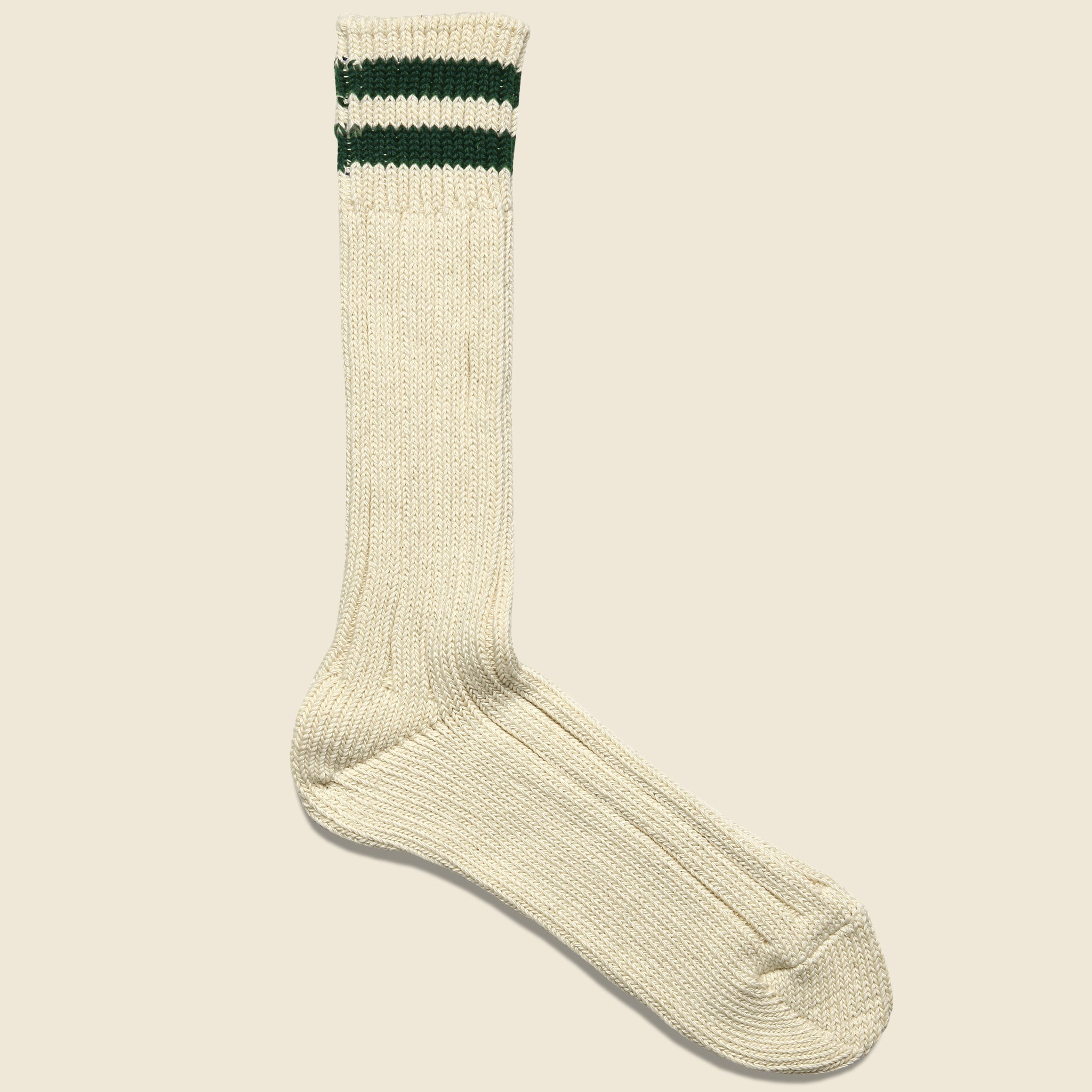 2 Stripes Low Raw Sock - Ecru/Green - RoToTo - STAG Provisions - Accessories - Socks