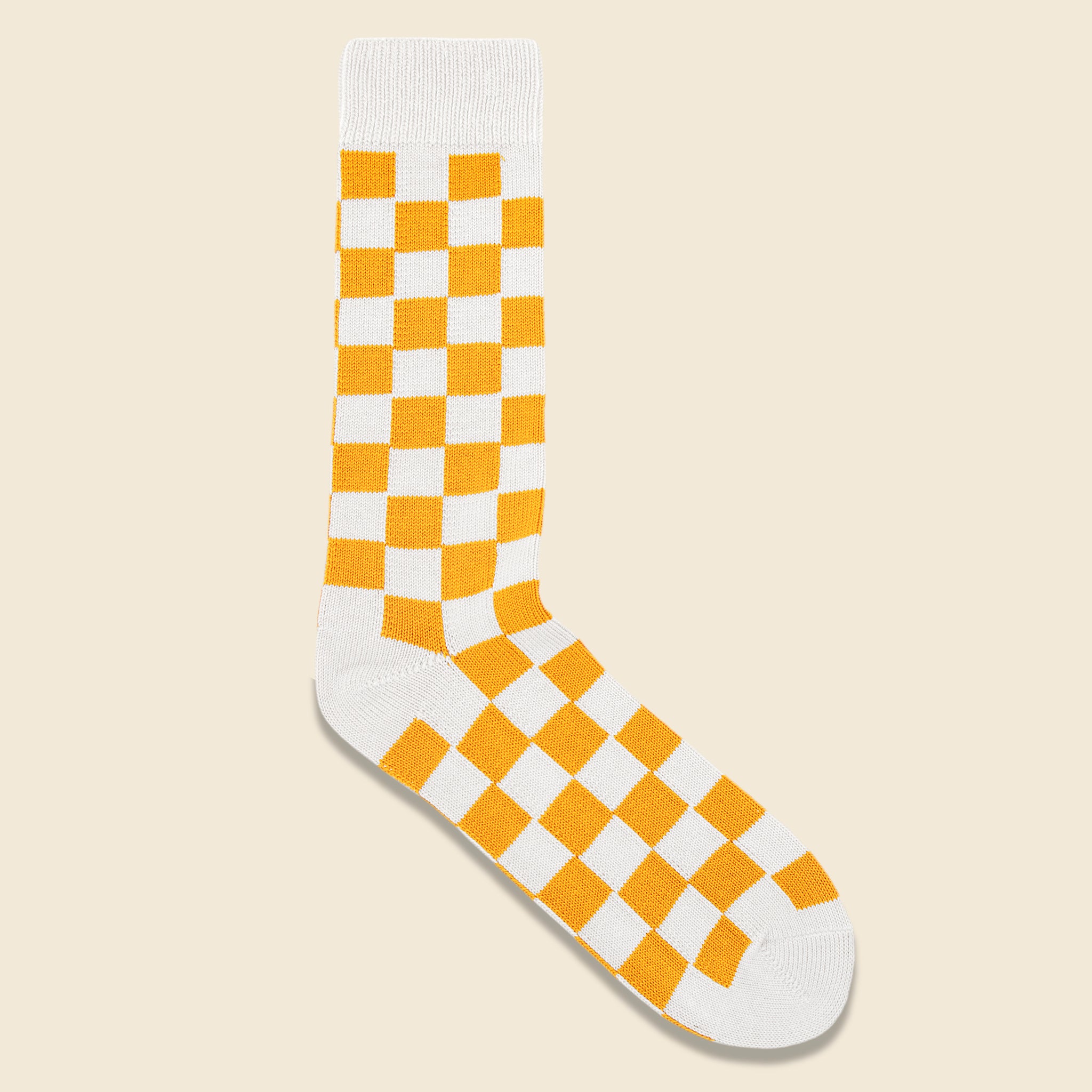 Checkerboard Crew Sock - Ivory/Yellow - RoToTo - STAG Provisions - Accessories - Socks