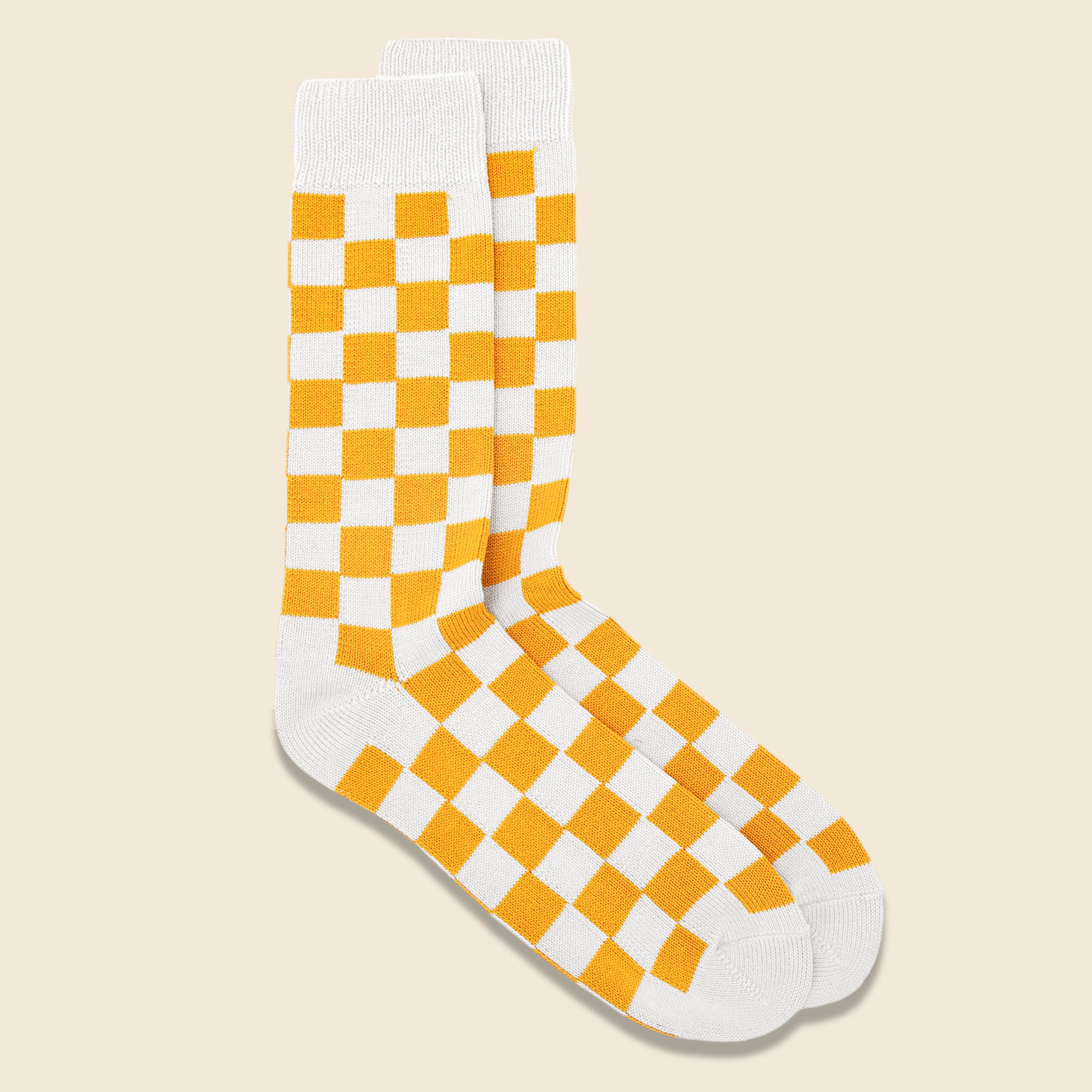 
                          Checkerboard Crew Sock - Ivory/Yellow - RoToTo - STAG Provisions - Accessories - Socks
                        