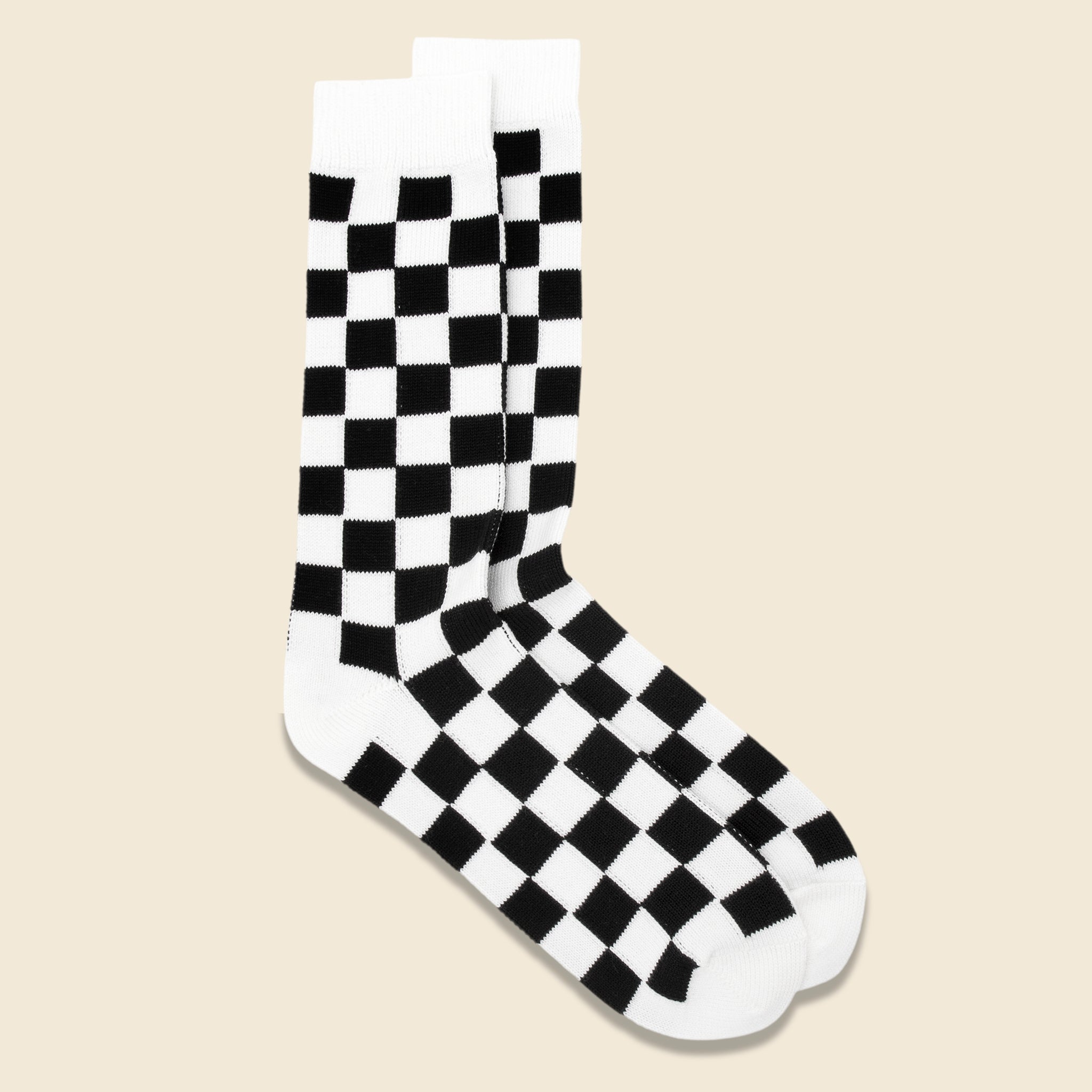 
                          Checkerboard Crew Sock - White/Black - RoToTo - STAG Provisions - Accessories - Socks
                        