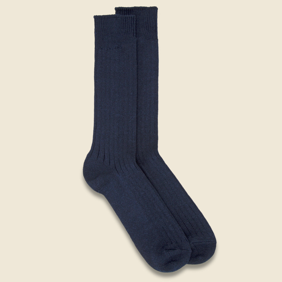 Cotton Linen Rib Sock - Navy