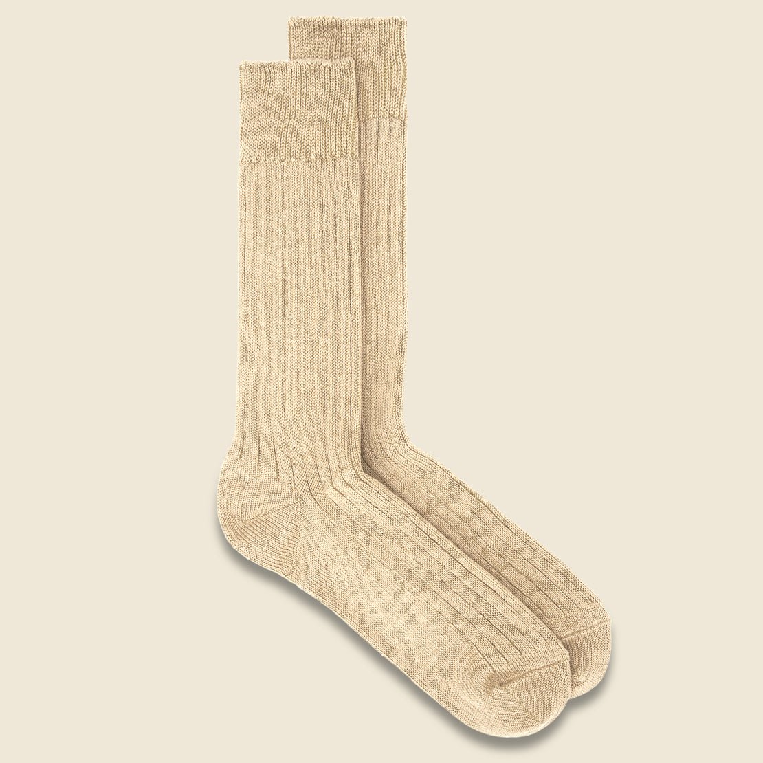 RoToTo Cotton Linen Rib Sock - Raw Beige