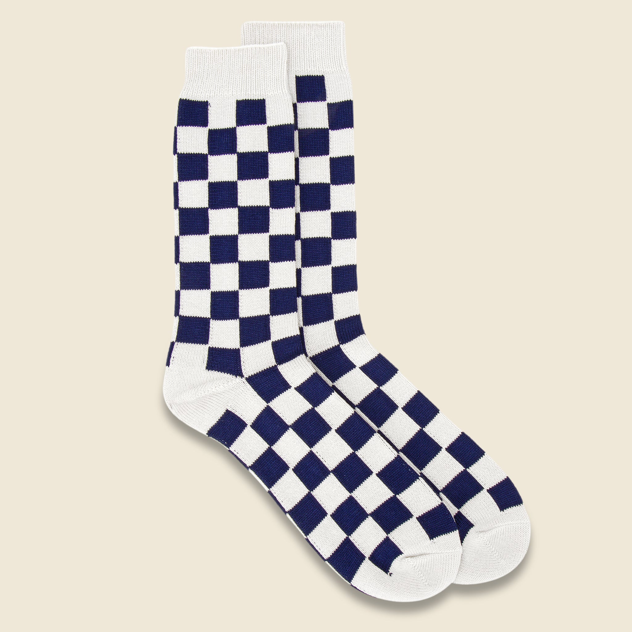 Checkerboard Sock - Ivory/Navy - RoToTo - STAG Provisions - Accessories - Socks