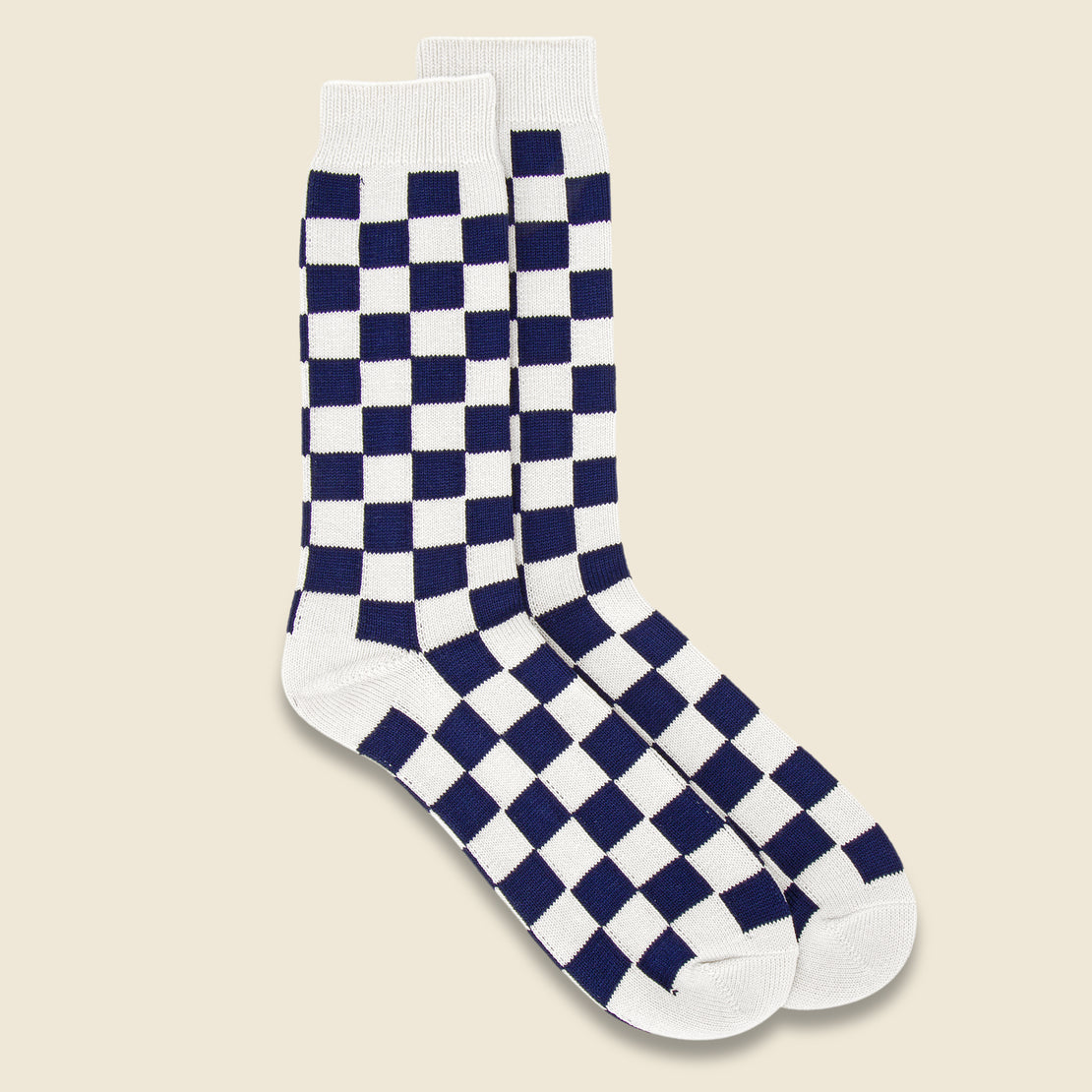 RoToTo Checkerboard Sock - Ivory/Navy