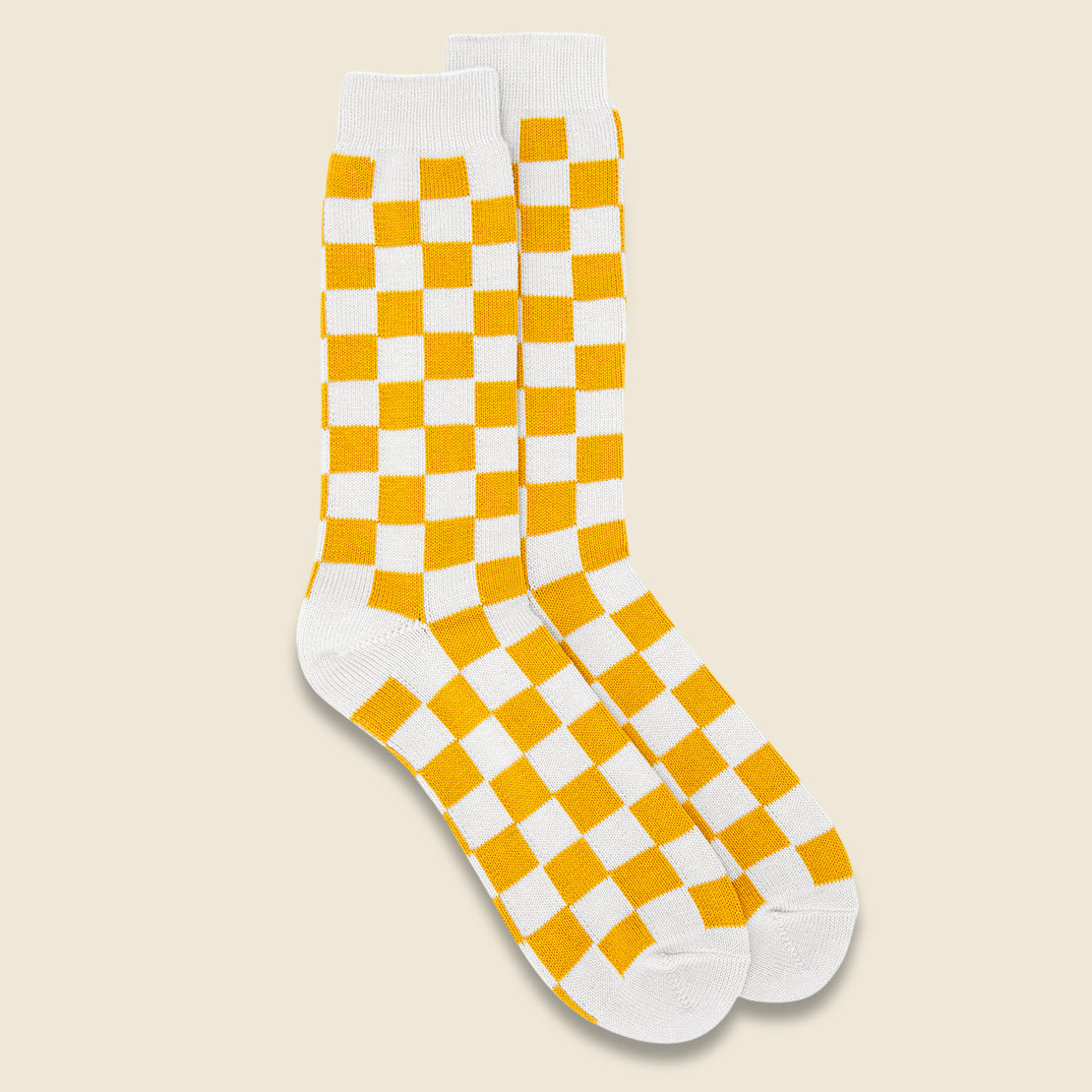 RoToTo Checkerboard Sock - Ivory/Yellow