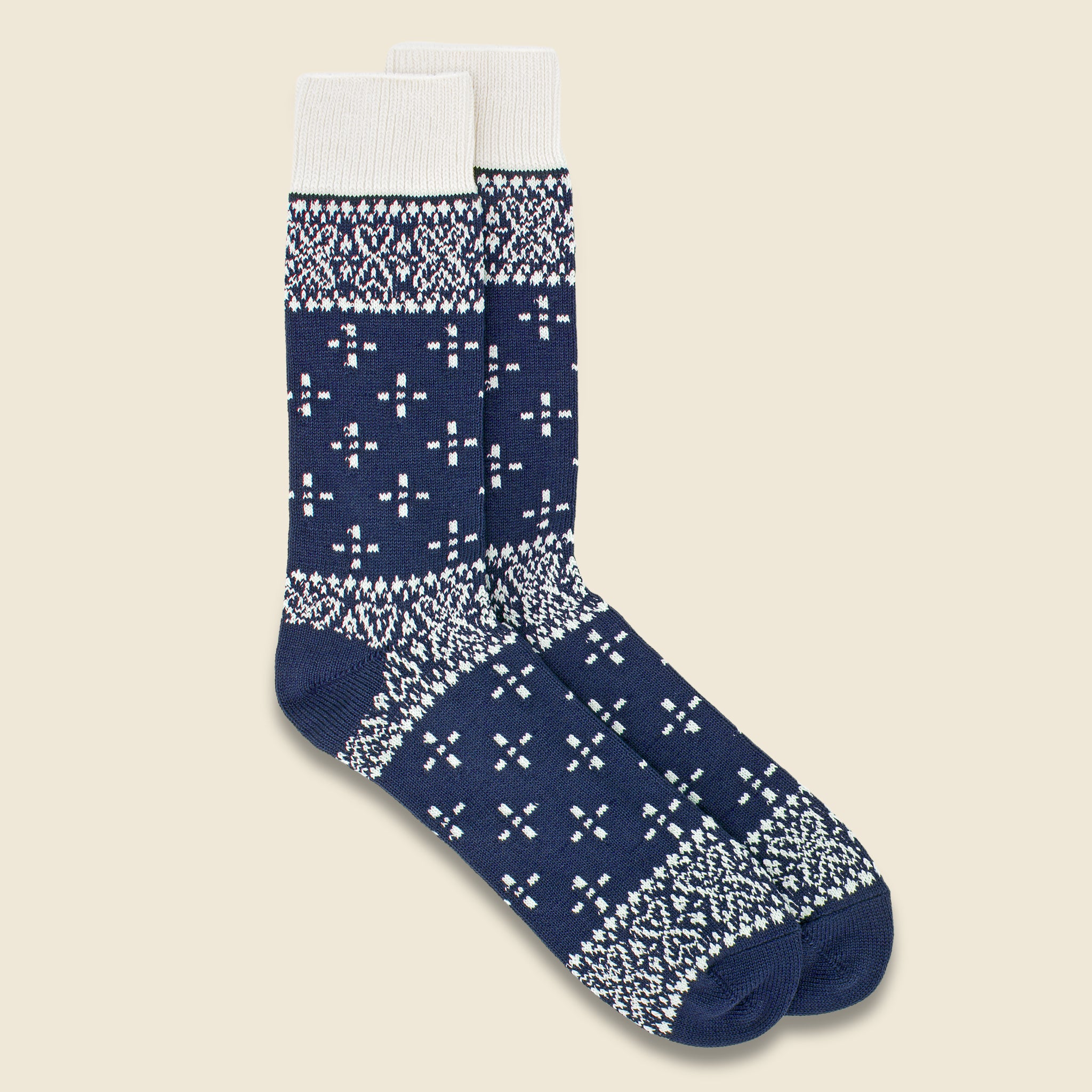 Bandana Pattern Sock - Dark Blue/Ivory - RoToTo - STAG Provisions - Accessories - Socks