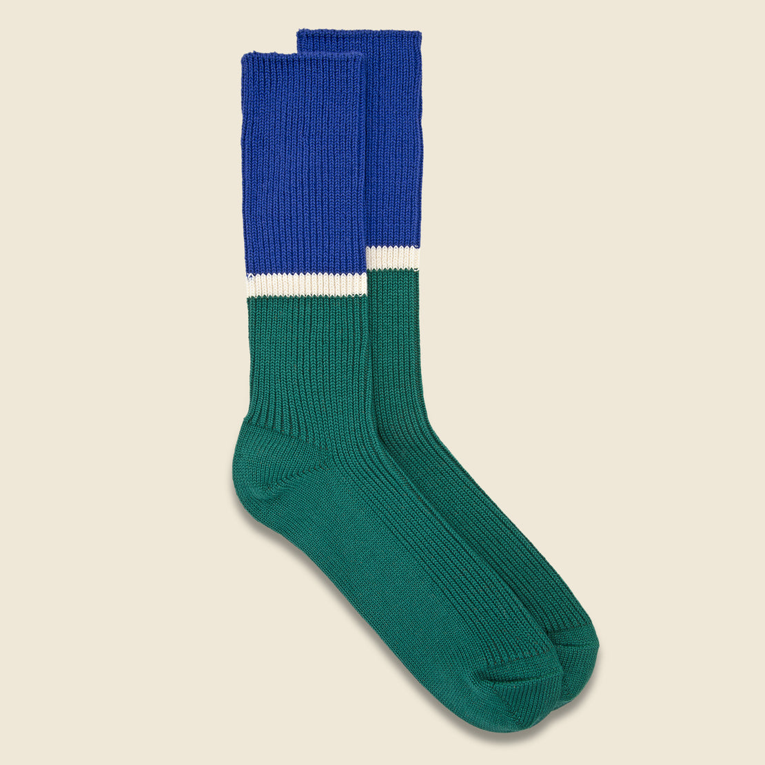 RoToTo BiColor Ribbed Crew Sock - Blue/Green