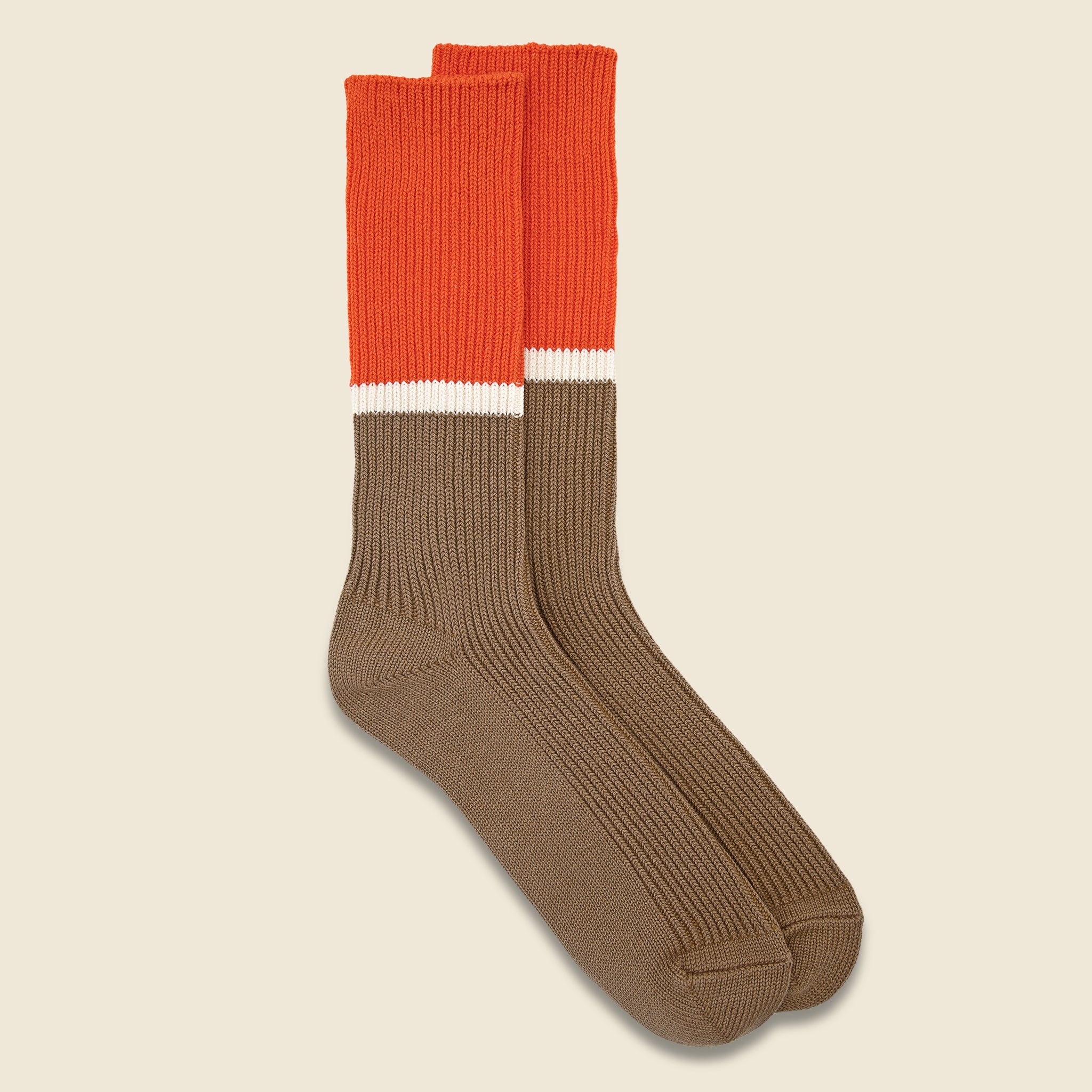 BiColor Ribbed Crew Sock - Orange/Light Brown - RoToTo - STAG Provisions - Accessories - Socks