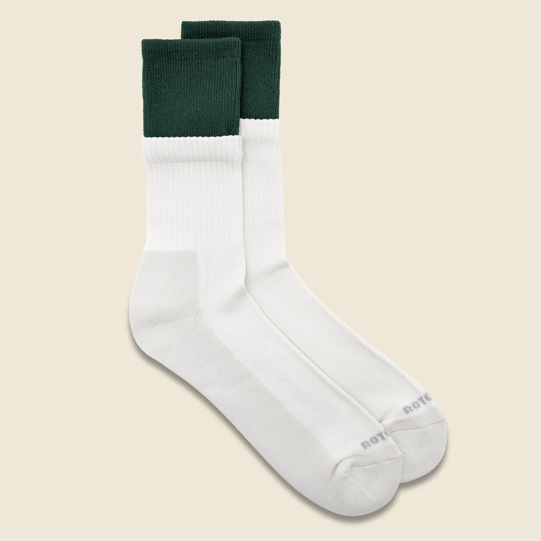 RoToTo Organic Cotton Double Layer Crew Sock - Green/Off White