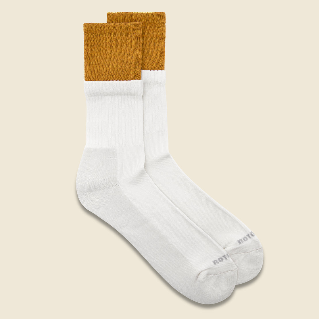 RoToTo Organic Cotton Double Layer Crew Sock - Yellow/Off White