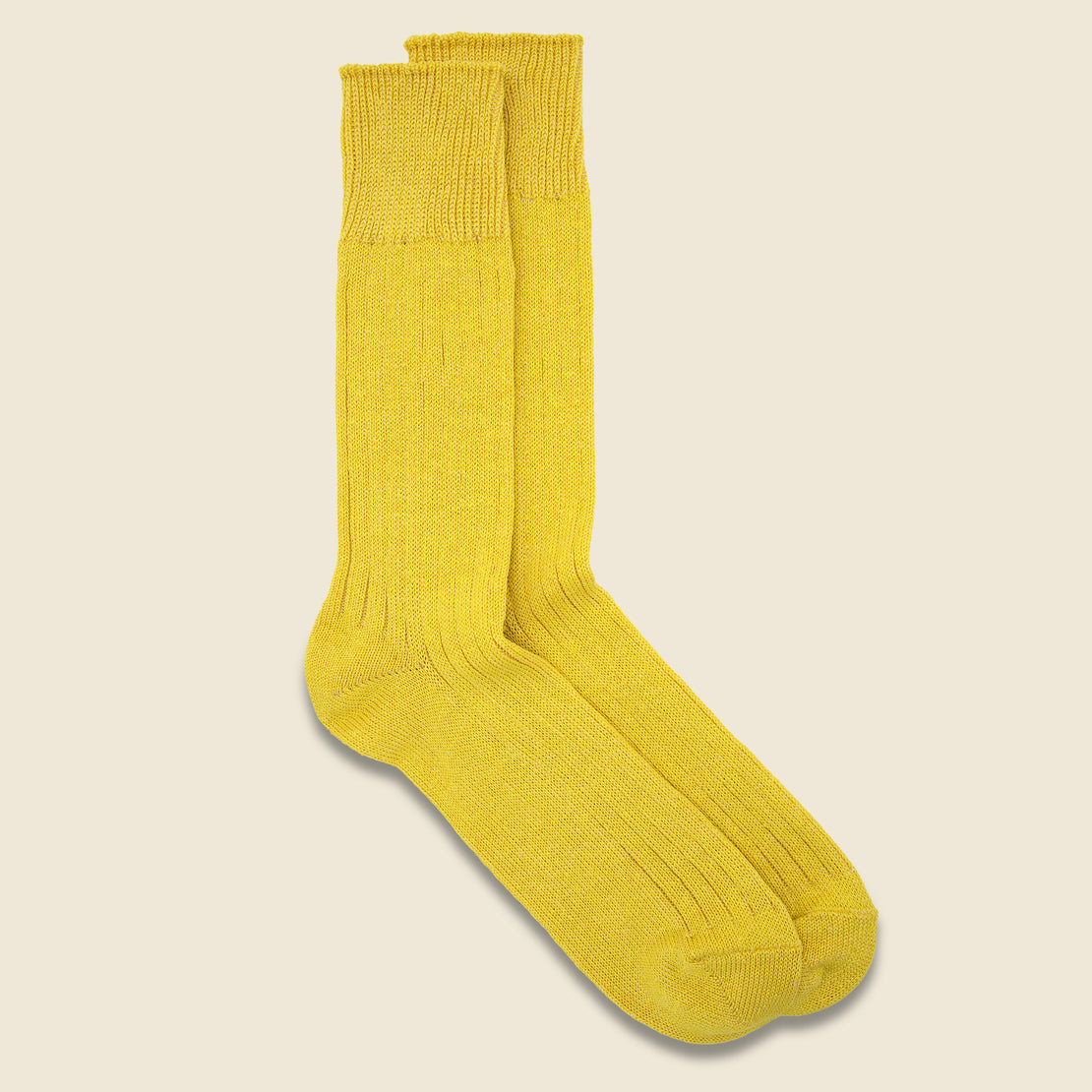 RoToTo Linen Cotton Ribbed Crew Sock - Lemon
