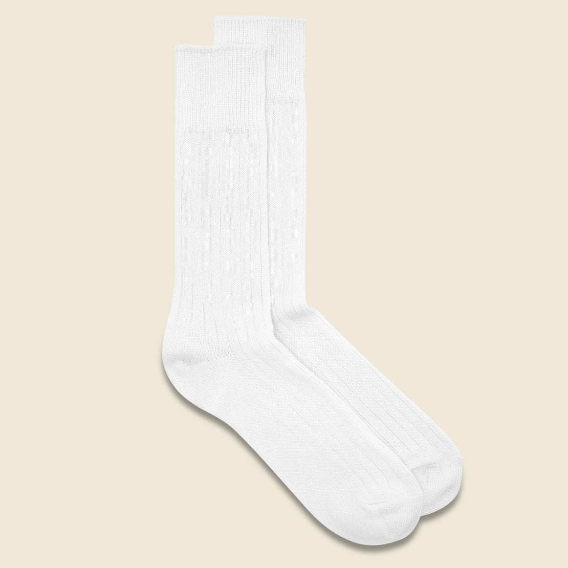 RoToTo Linen Cotton Ribbed Crew Sock - Off White