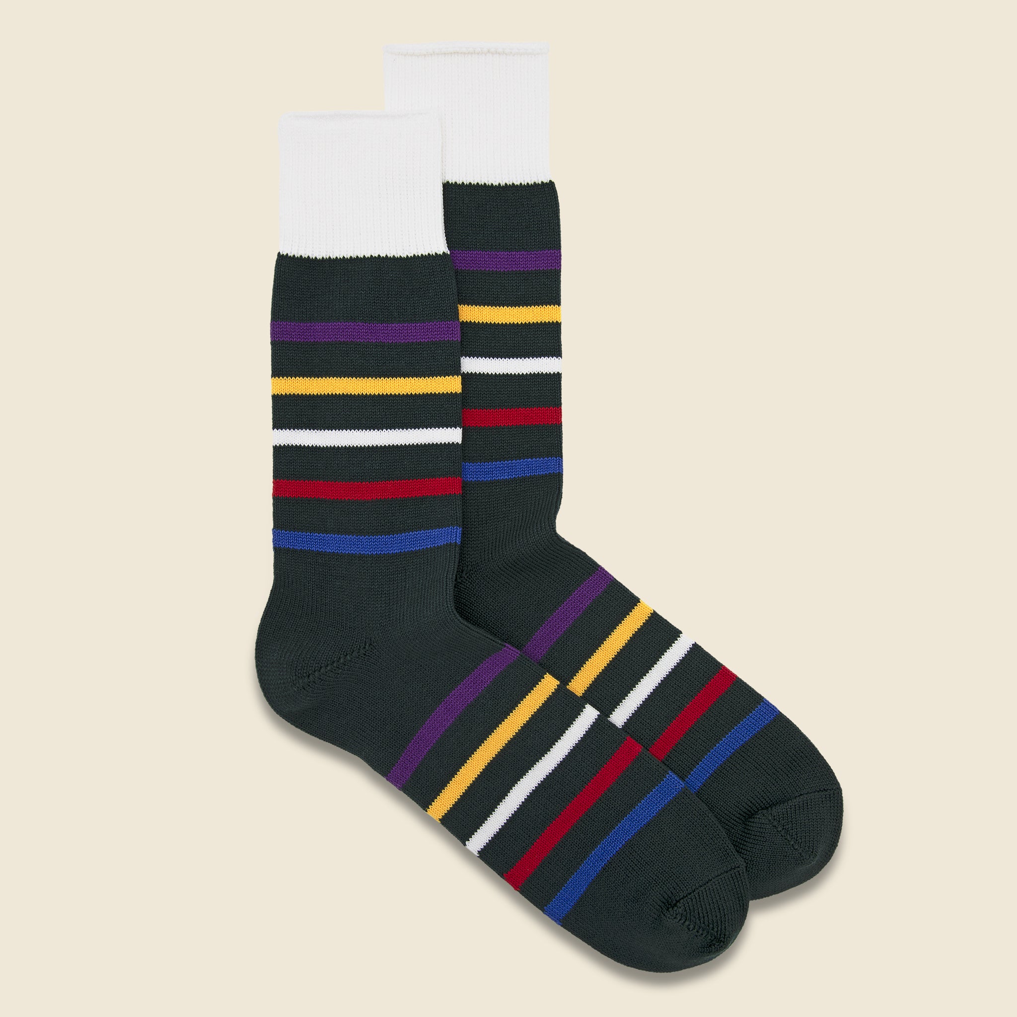 Five Stripe Crew Sock - Dark Green - RoToTo - STAG Provisions - Accessories - Socks