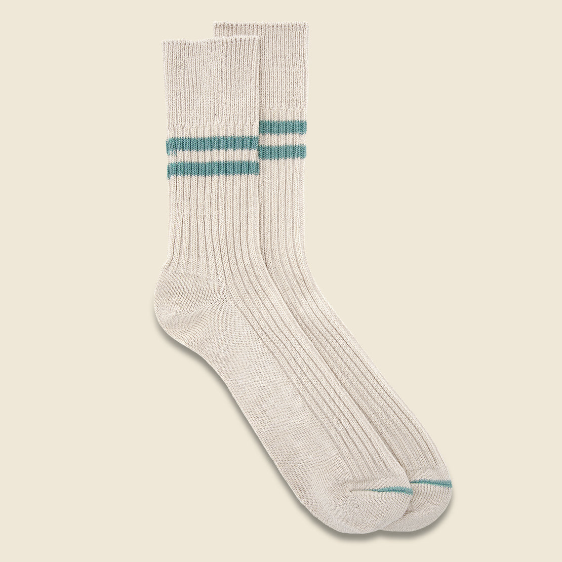 RoToTo Hemp Organic Cotton Stripe Sock - White Sand/Turquoise