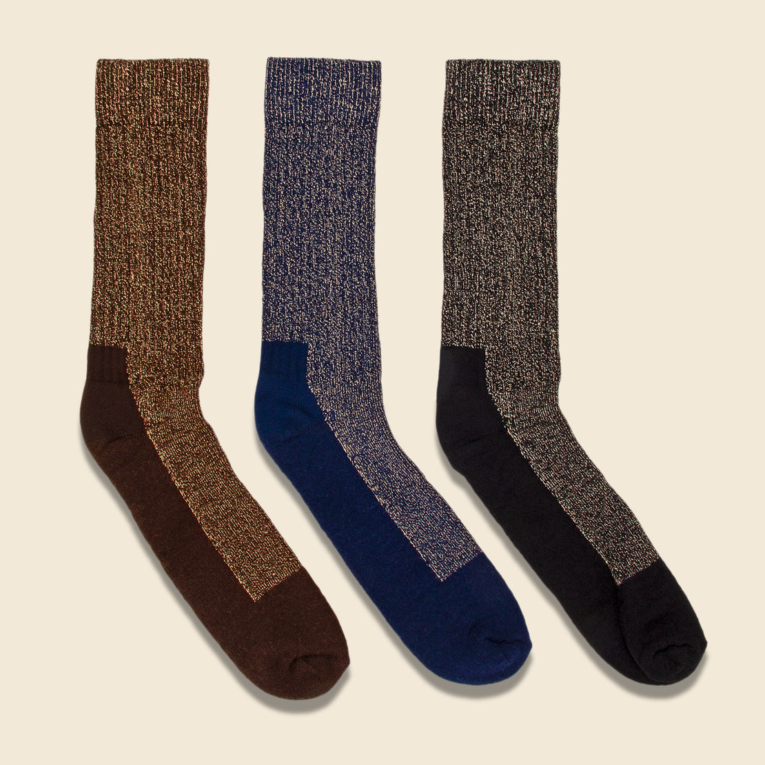 Three-Pack Deep Toe Wool Cap Socks - Black/Navy/Brown