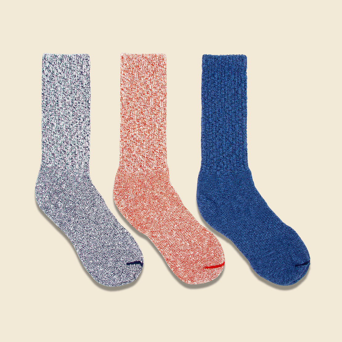 Red Wing Three-Pack Cotton Crew Rag Socks - Navy/Blue, Navy, Red