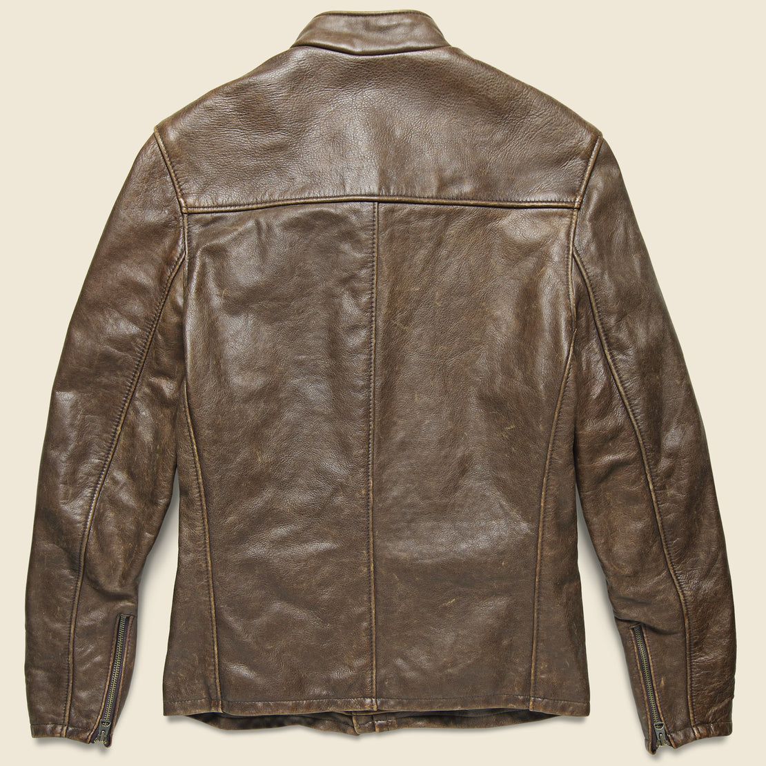 Cowhide Leather Caf√© Racer Jacket - Brown