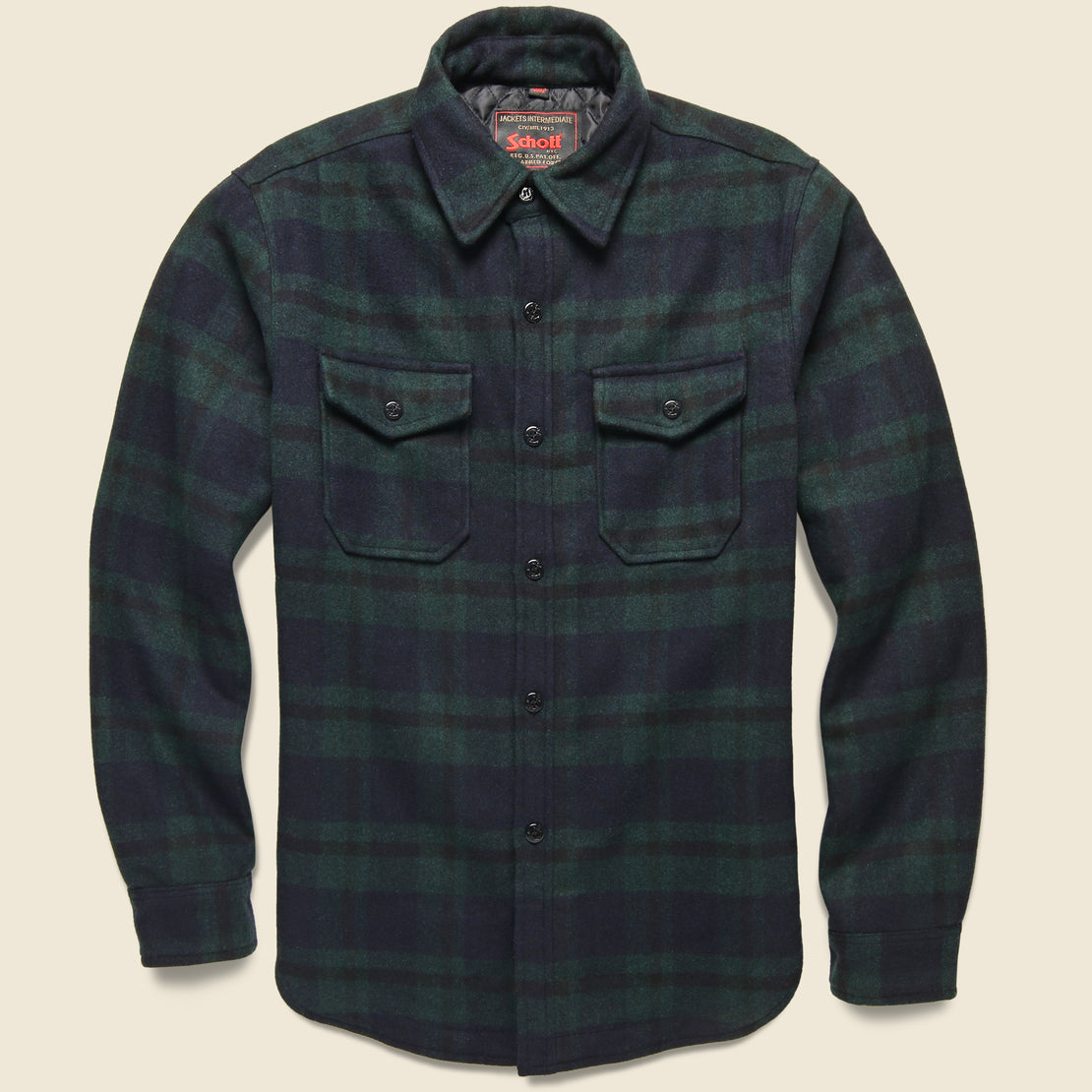Schott Quilt Lined CPO Shirt Jacket - Hunter Green Plaid