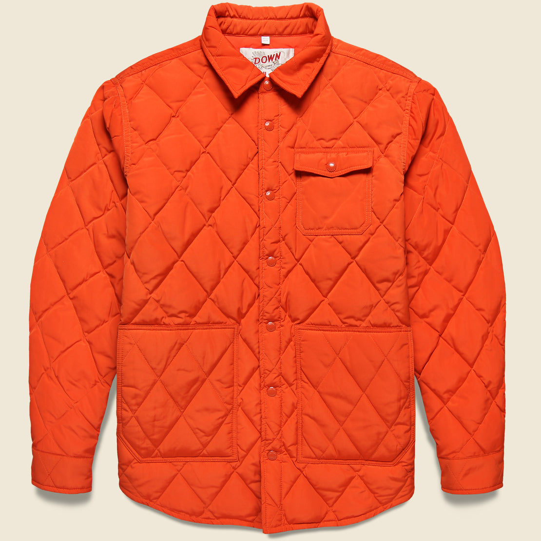 Down Filled Quilted Shirt Jacket   Orange