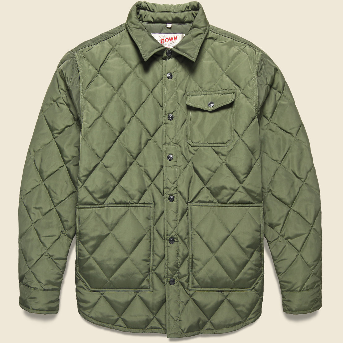 Schott Down Filled Quilted Shirt Jacket - Olive